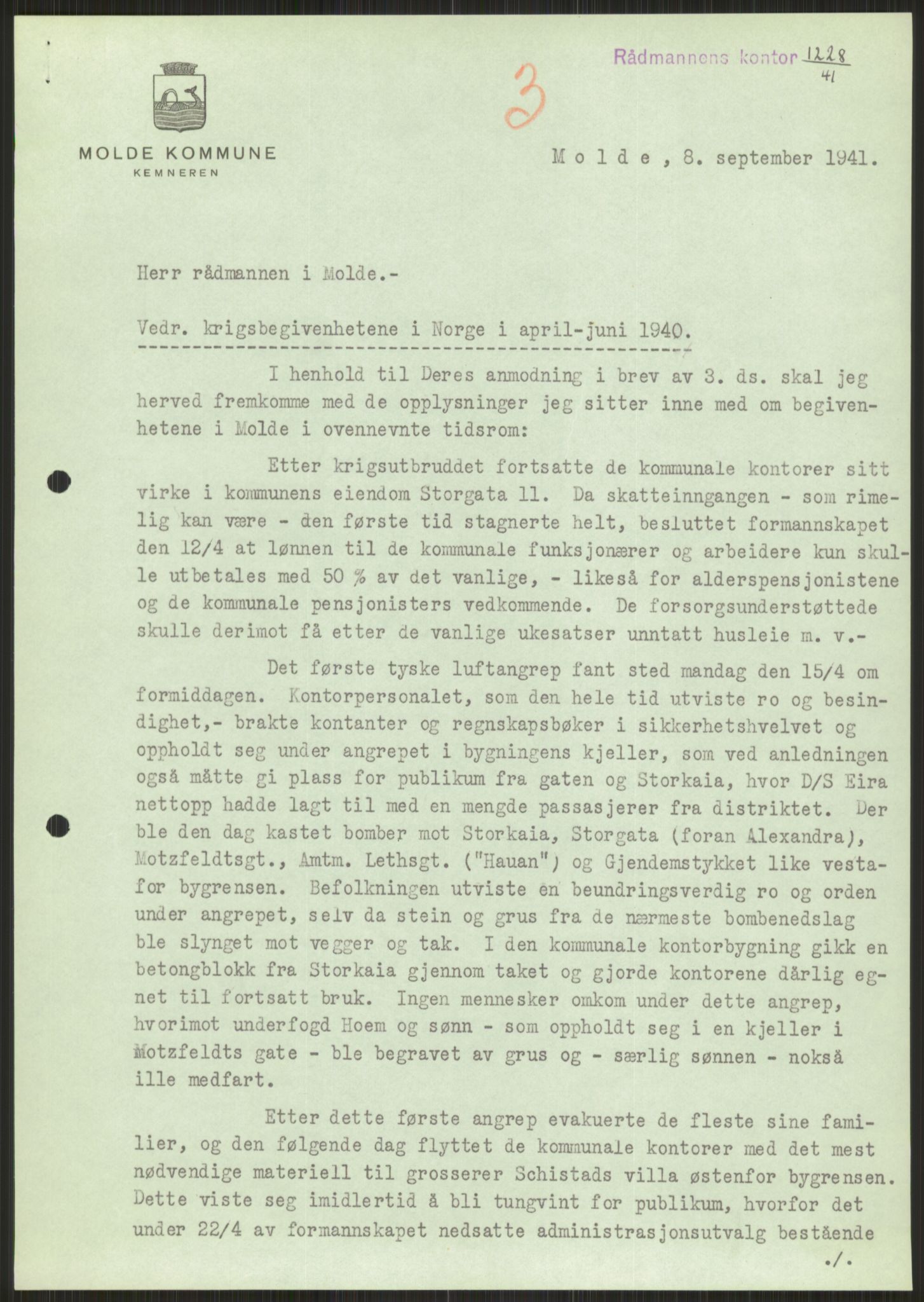 Forsvaret, Forsvarets krigshistoriske avdeling, AV/RA-RAFA-2017/Y/Ya/L0015: II-C-11-31 - Fylkesmenn.  Rapporter om krigsbegivenhetene 1940., 1940, p. 708