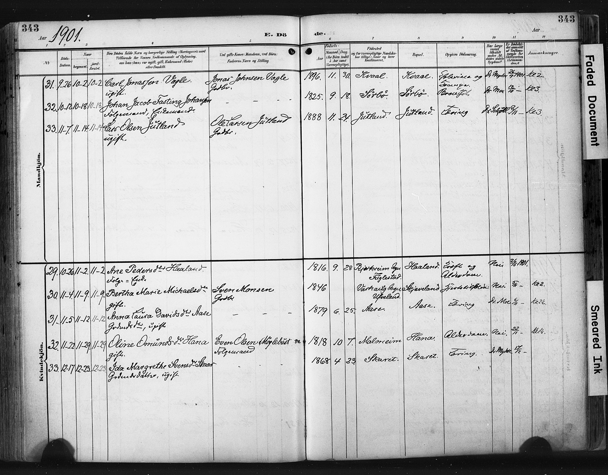 Høyland sokneprestkontor, AV/SAST-A-101799/001/30BA/L0015: Parish register (official) no. A 14, 1899-1911, p. 343