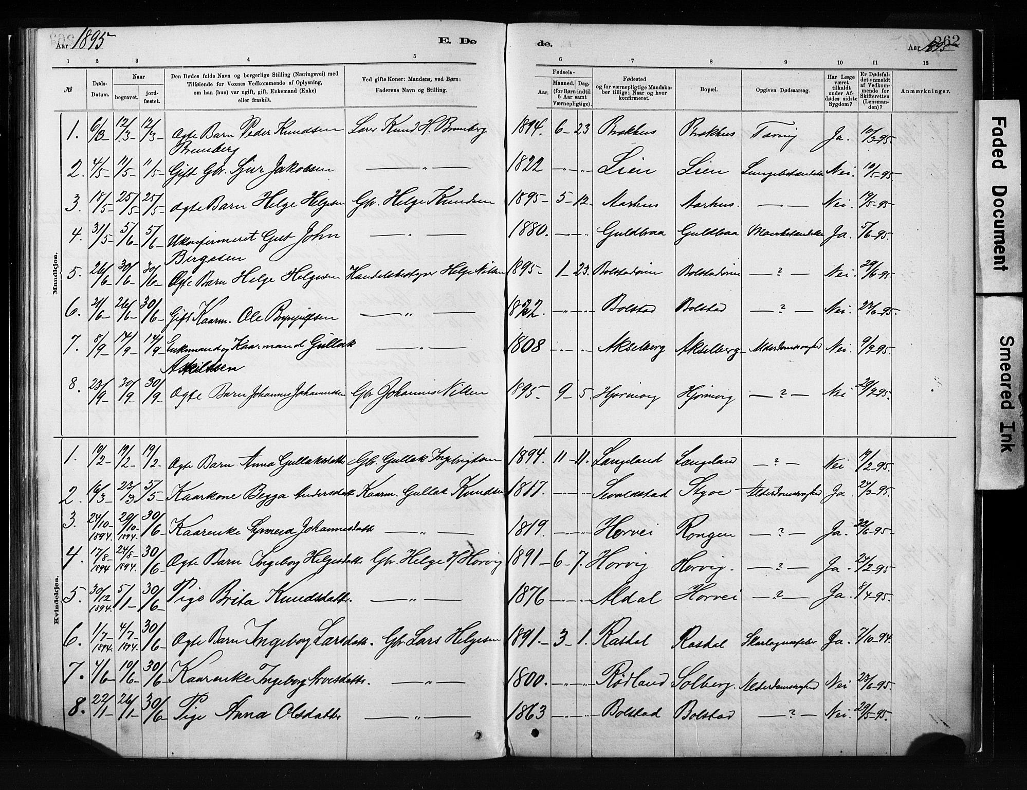 Evanger sokneprestembete, SAB/A-99924: Parish register (official) no. A 1, 1877-1899, p. 262