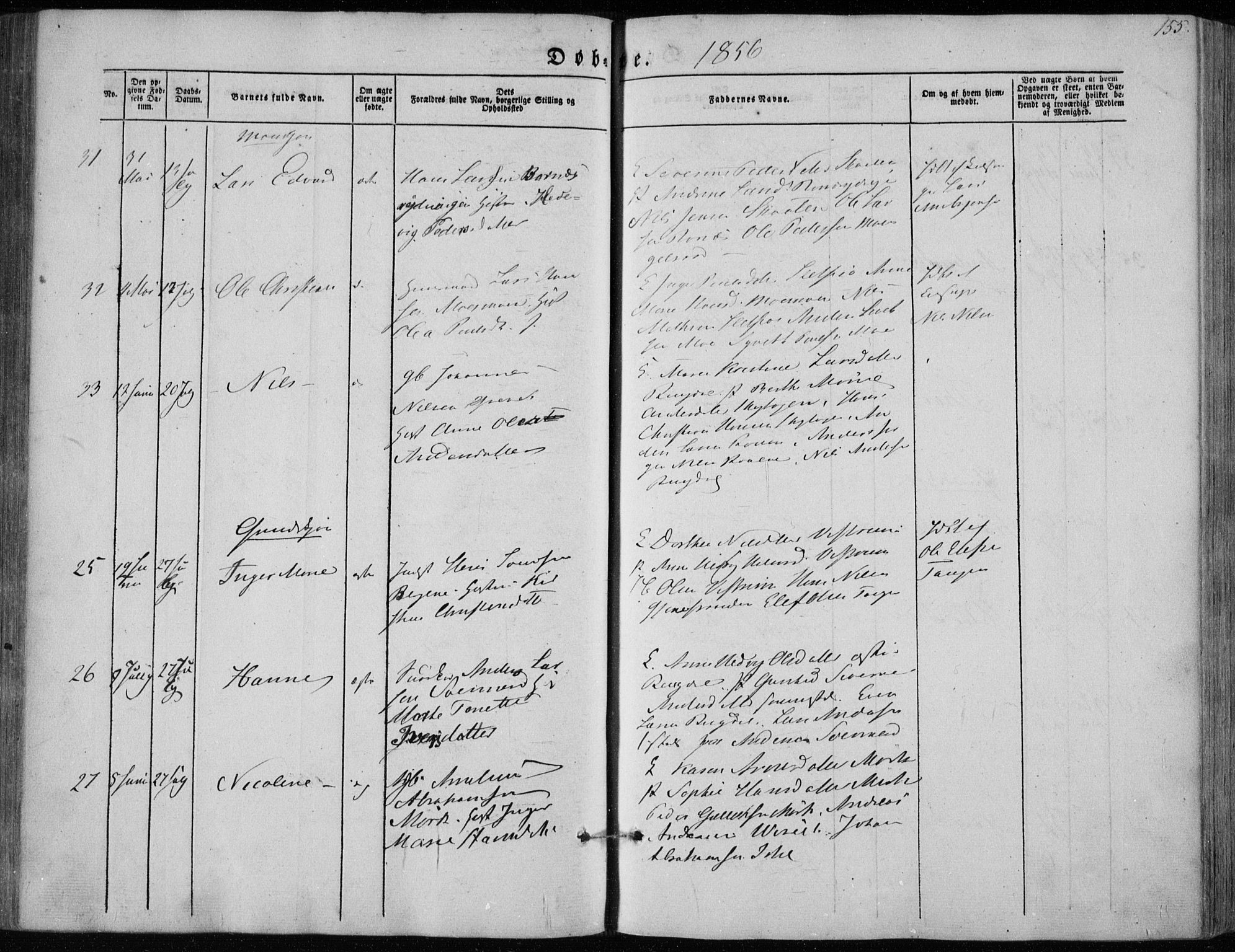 Hedrum kirkebøker, AV/SAKO-A-344/F/Fa/L0006: Parish register (official) no. I 6, 1849-1857, p. 155