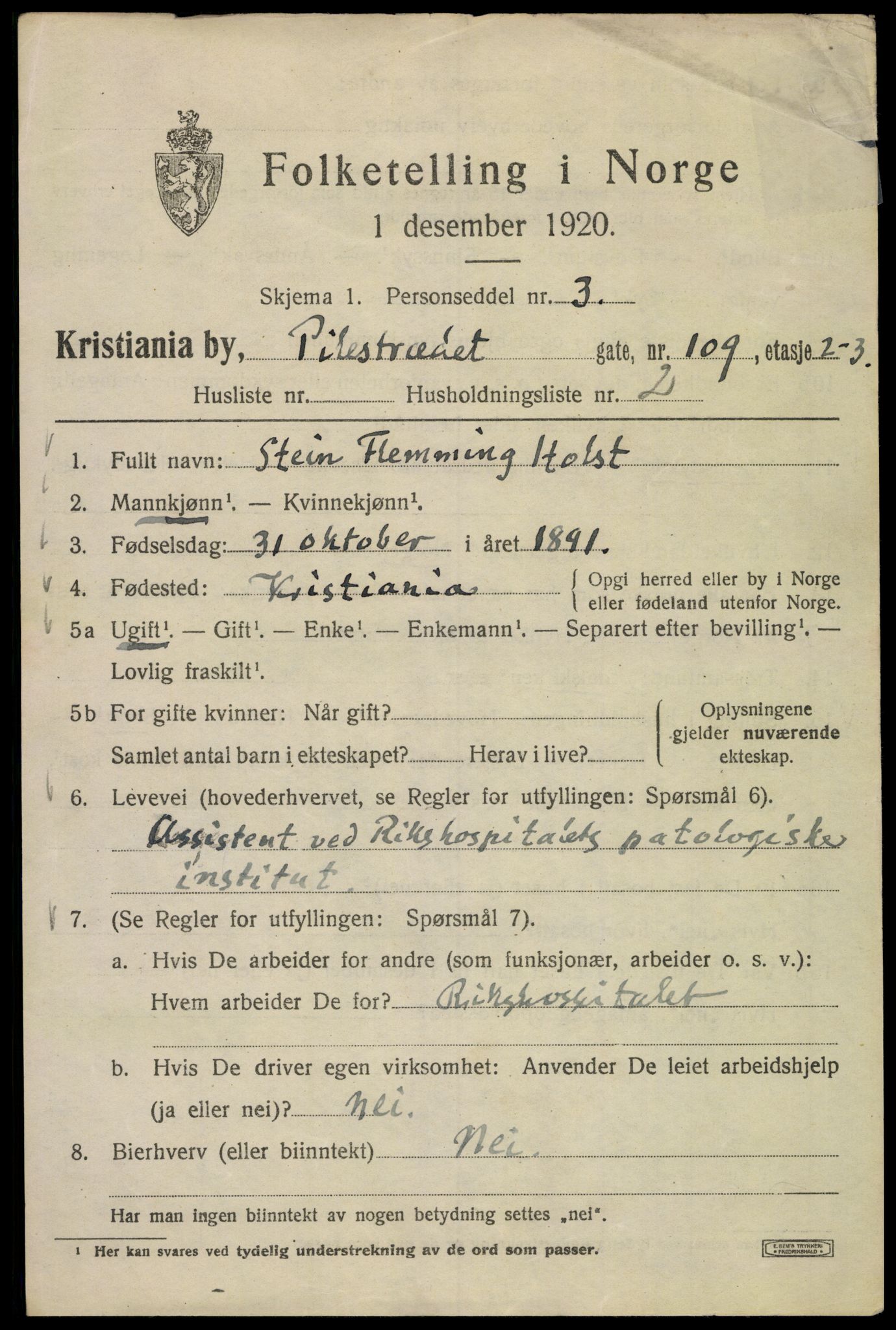 SAO, 1920 census for Kristiania, 1920, p. 453199