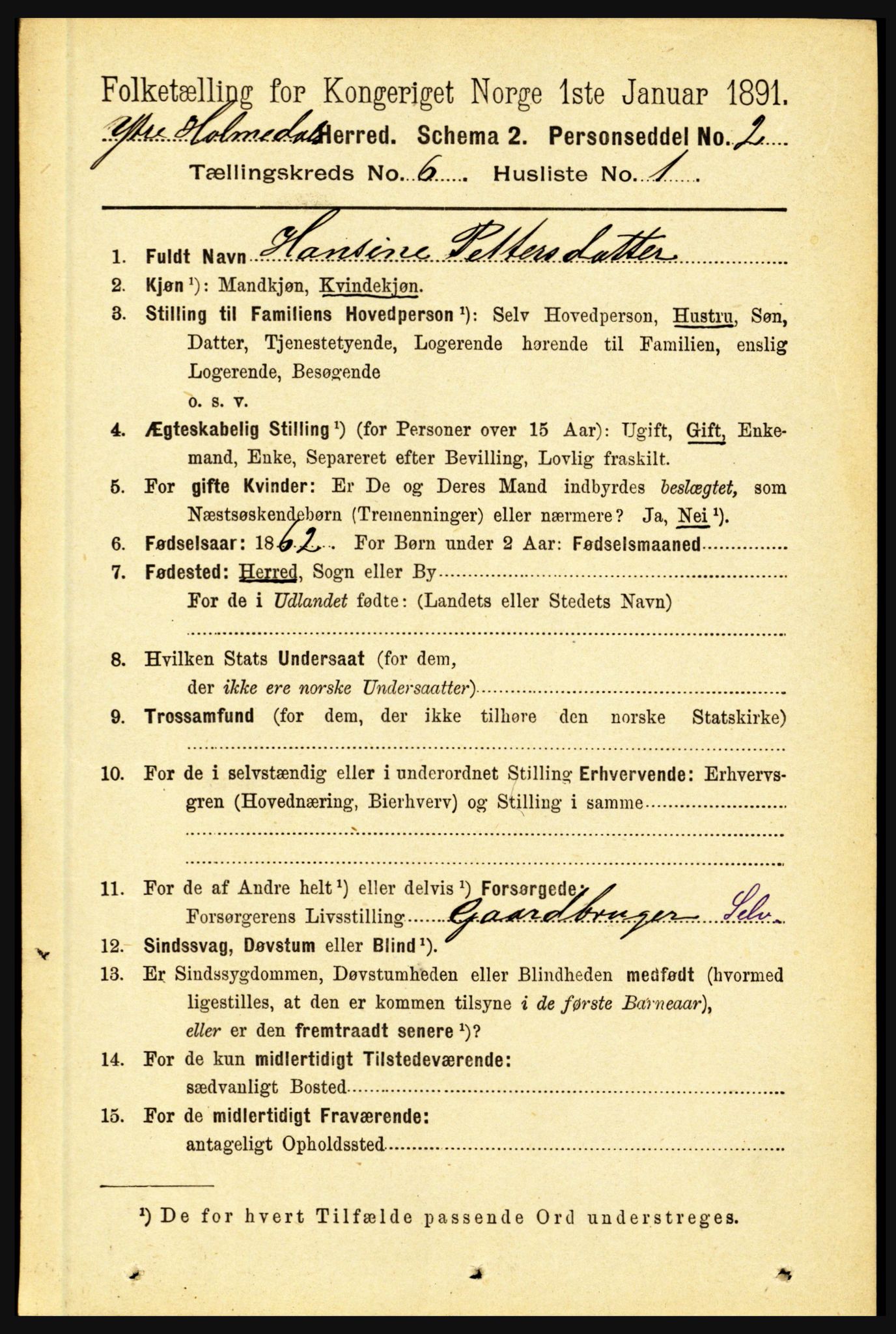 RA, 1891 census for 1429 Ytre Holmedal, 1891, p. 1333