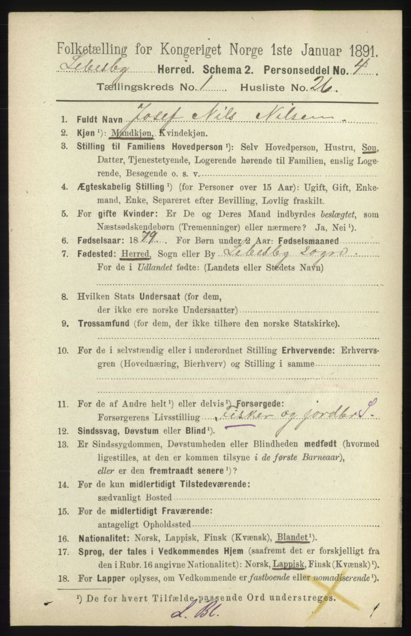 RA, 1891 census for 2022 Lebesby, 1891, p. 246