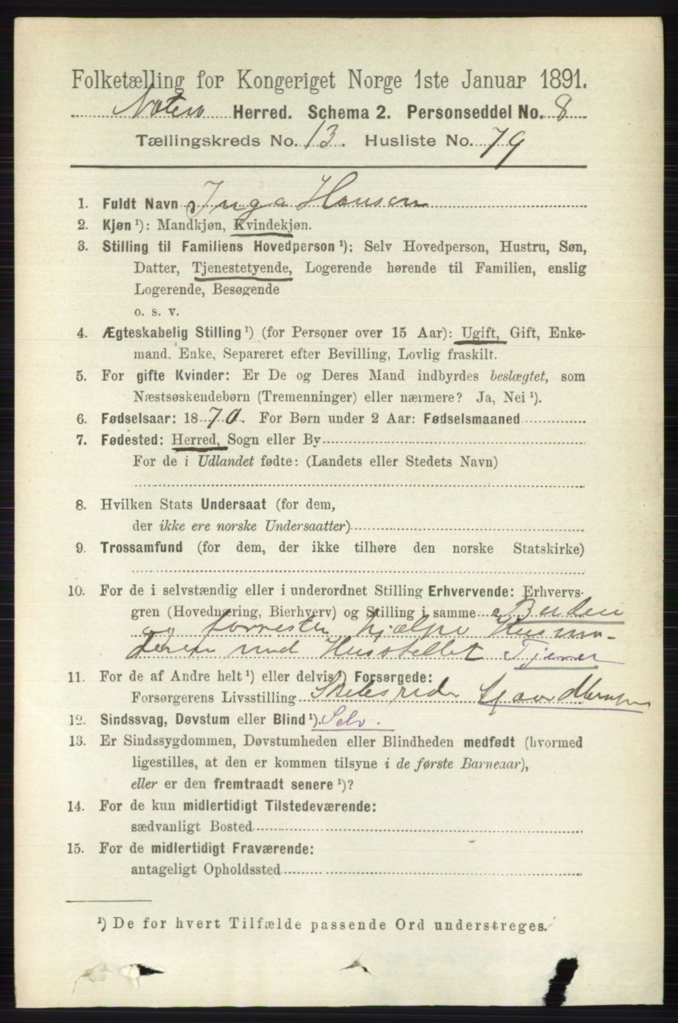 RA, 1891 census for 0722 Nøtterøy, 1891, p. 7509