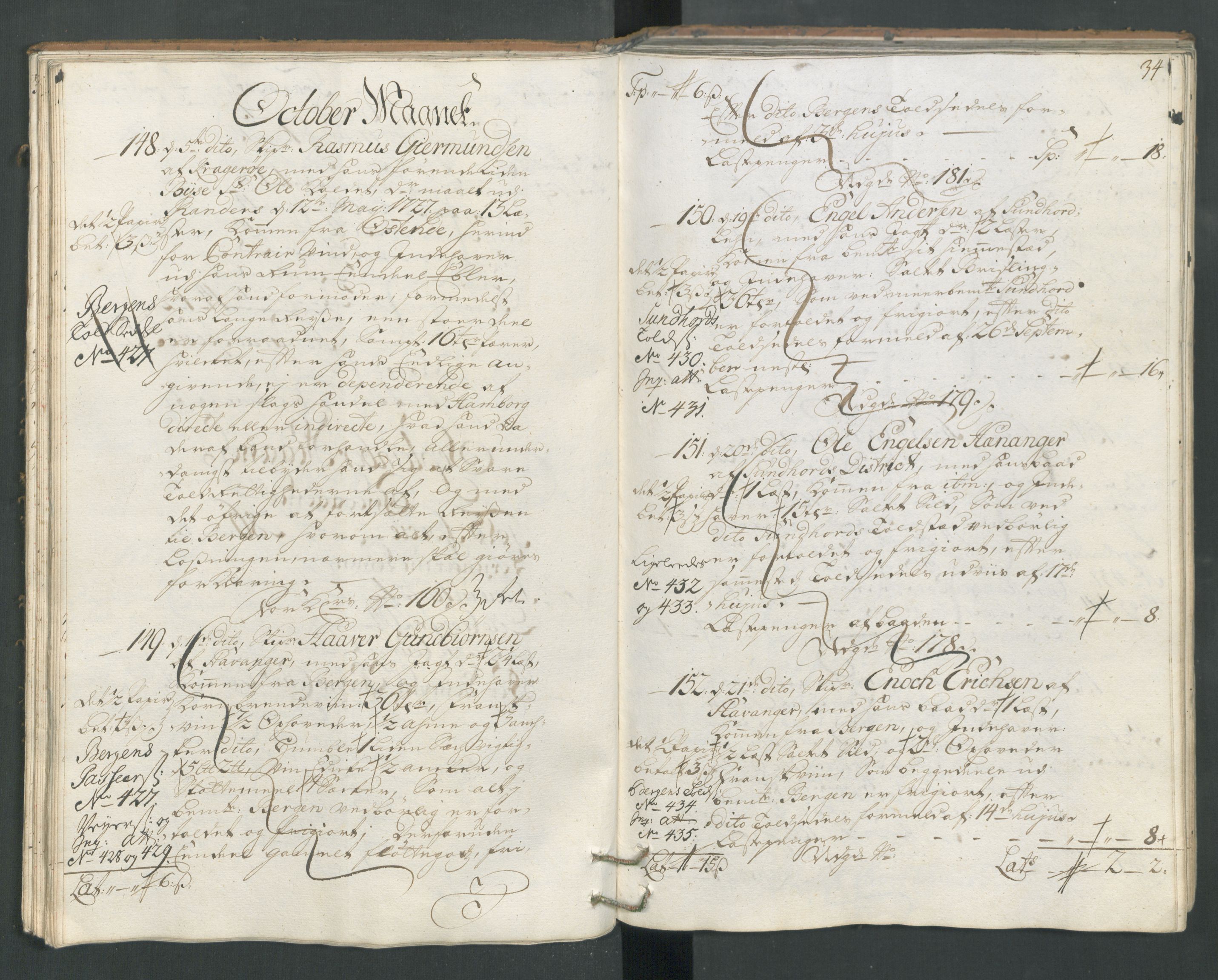 Generaltollkammeret, tollregnskaper, AV/RA-EA-5490/R22/L0012/0001: Tollregnskaper Stavanger / Hovedtollbok, 1733, p. 33b-34a
