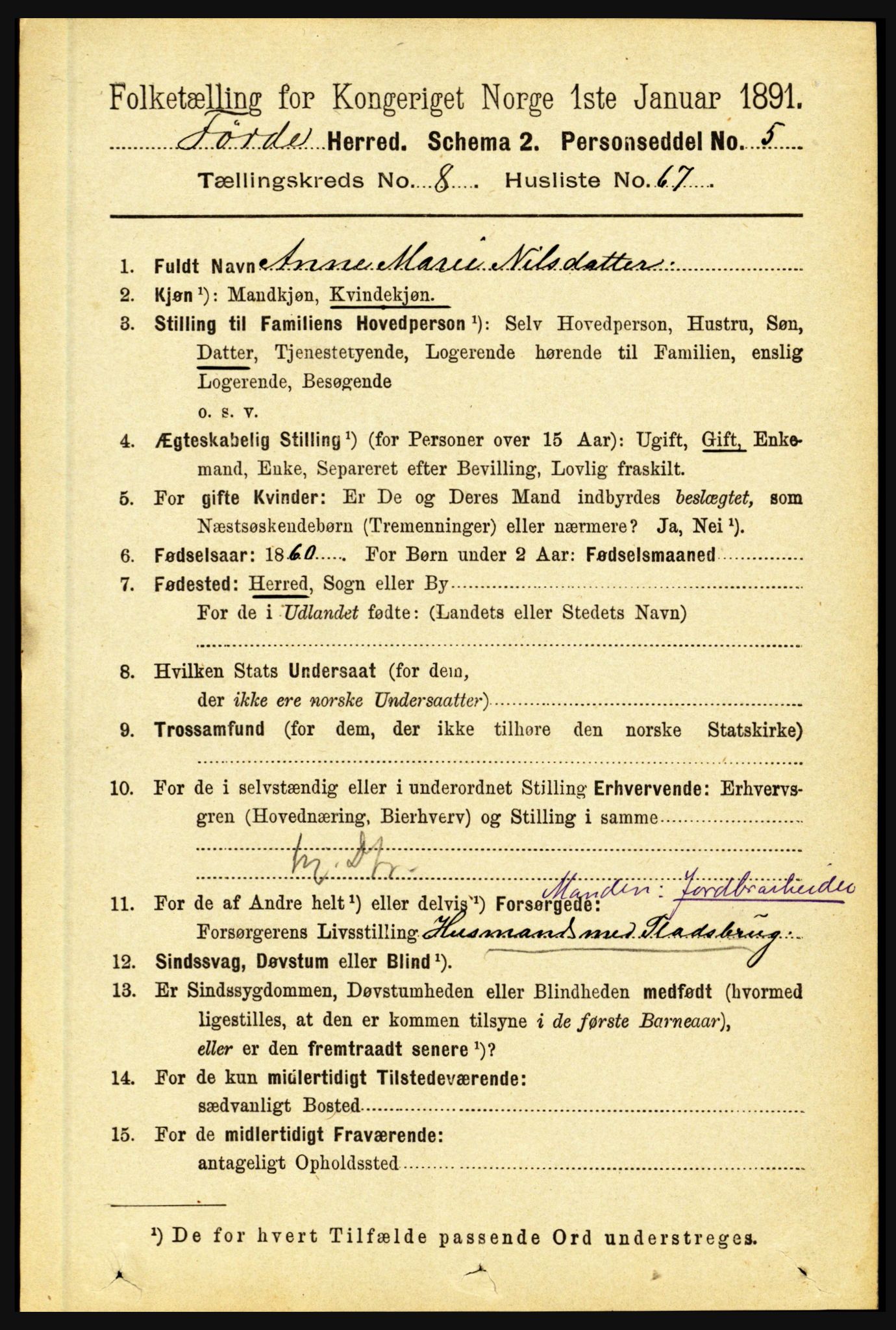 RA, 1891 census for 1432 Førde, 1891, p. 3266