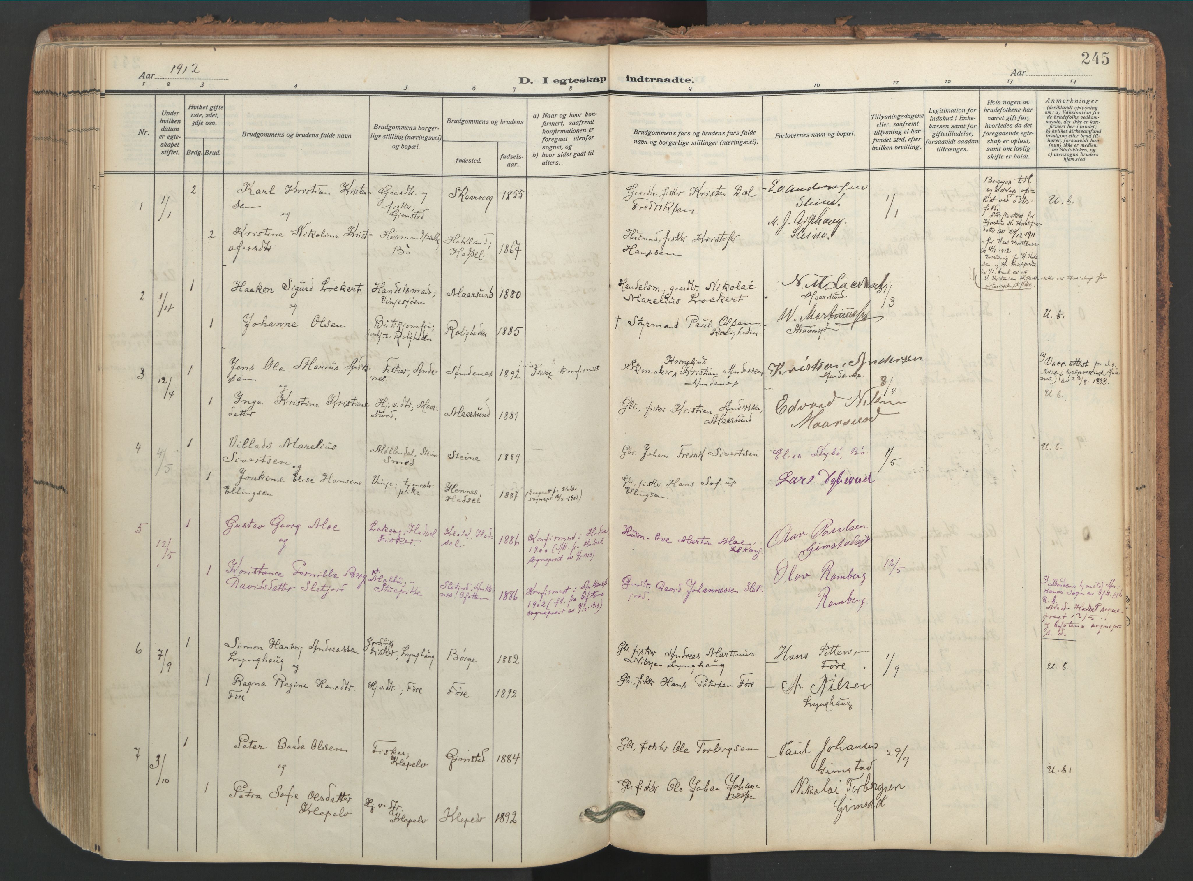 Ministerialprotokoller, klokkerbøker og fødselsregistre - Nordland, SAT/A-1459/891/L1306: Parish register (official) no. 891A11, 1911-1927, p. 245
