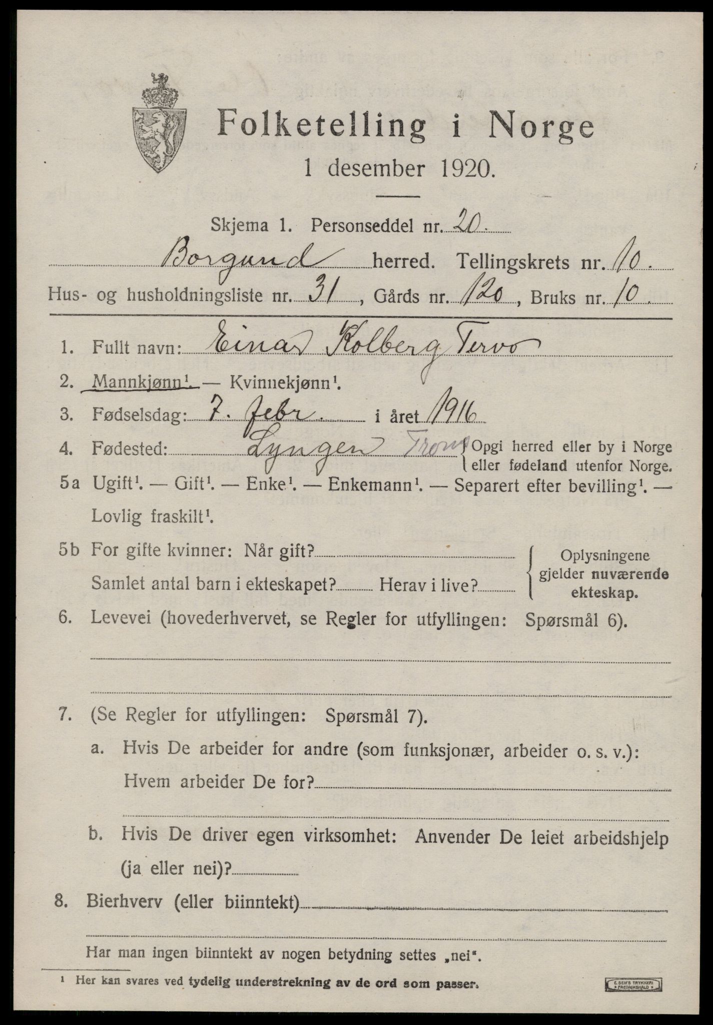 SAT, 1920 census for Borgund, 1920, p. 9832