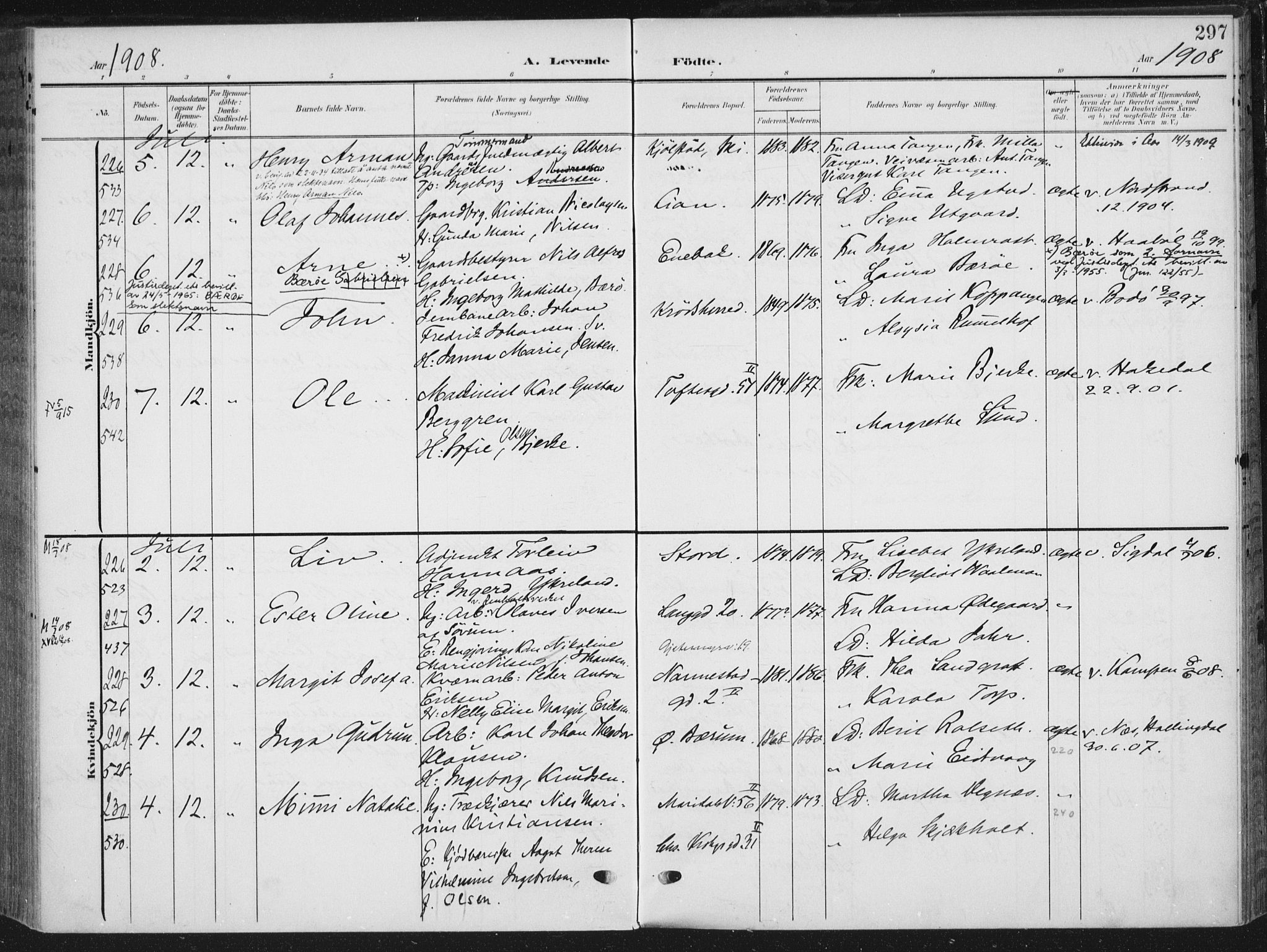 Rikshospitalet prestekontor Kirkebøker, SAO/A-10309b/F/L0013: Parish register (official) no. 13, 1905-1908, p. 297