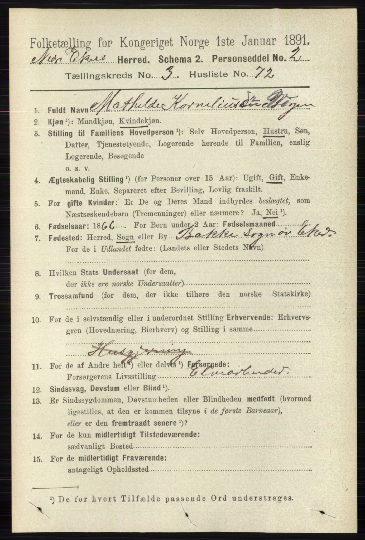 RA, 1891 census for 0625 Nedre Eiker, 1891, p. 1582