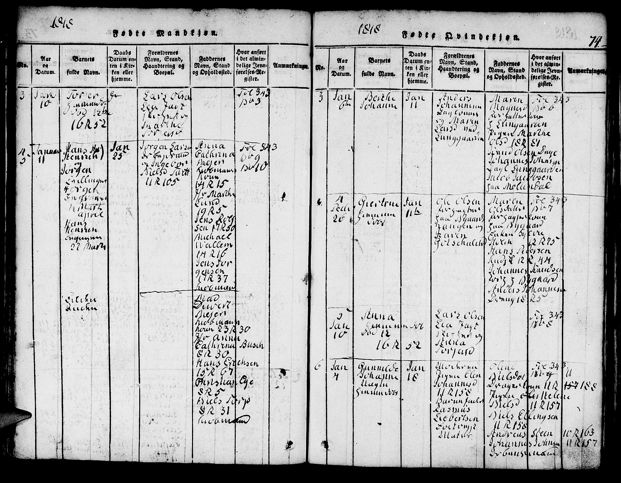 Domkirken sokneprestembete, AV/SAB-A-74801/H/Hab/L0001: Parish register (copy) no. A 1, 1816-1821, p. 74