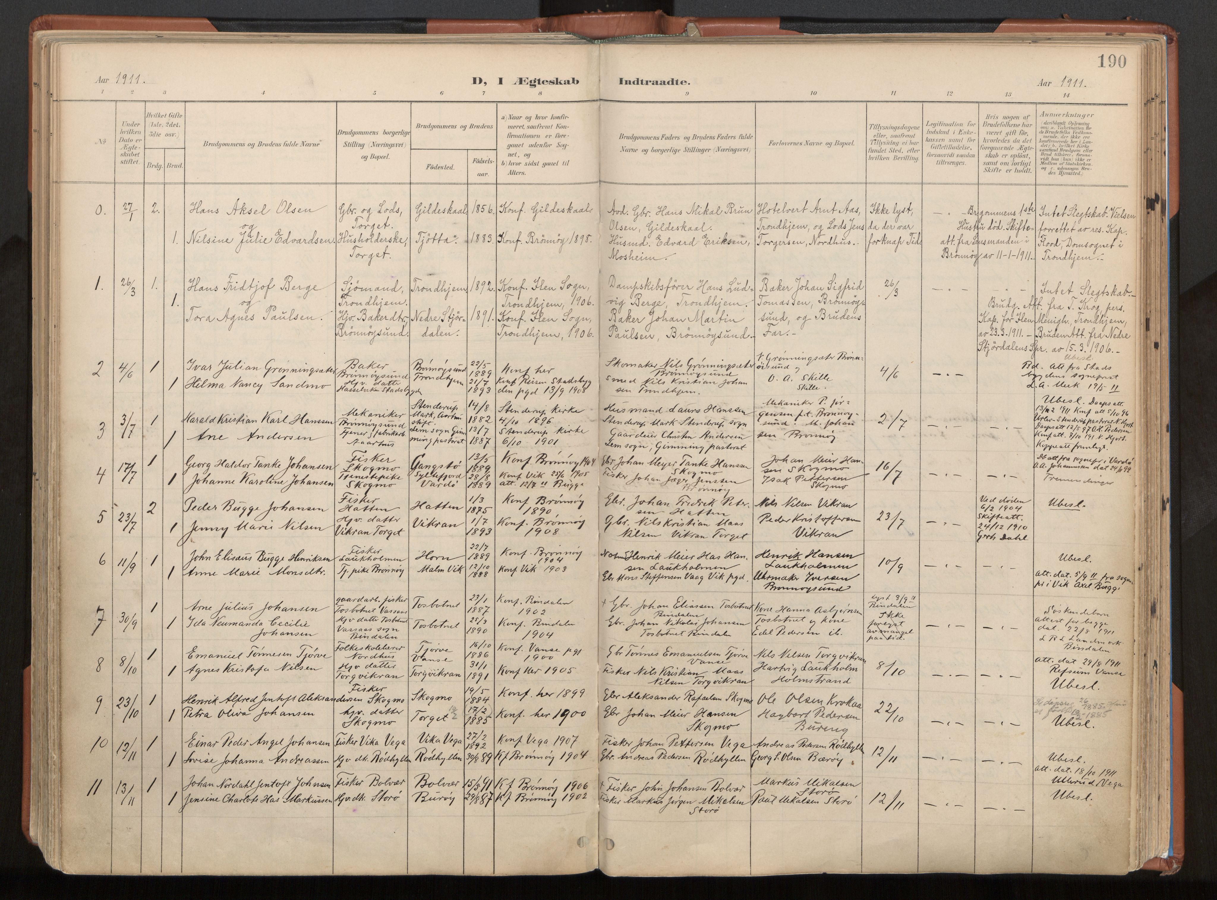 Ministerialprotokoller, klokkerbøker og fødselsregistre - Nordland, SAT/A-1459/813/L0201: Parish register (official) no. 813A11, 1901-1918, p. 190