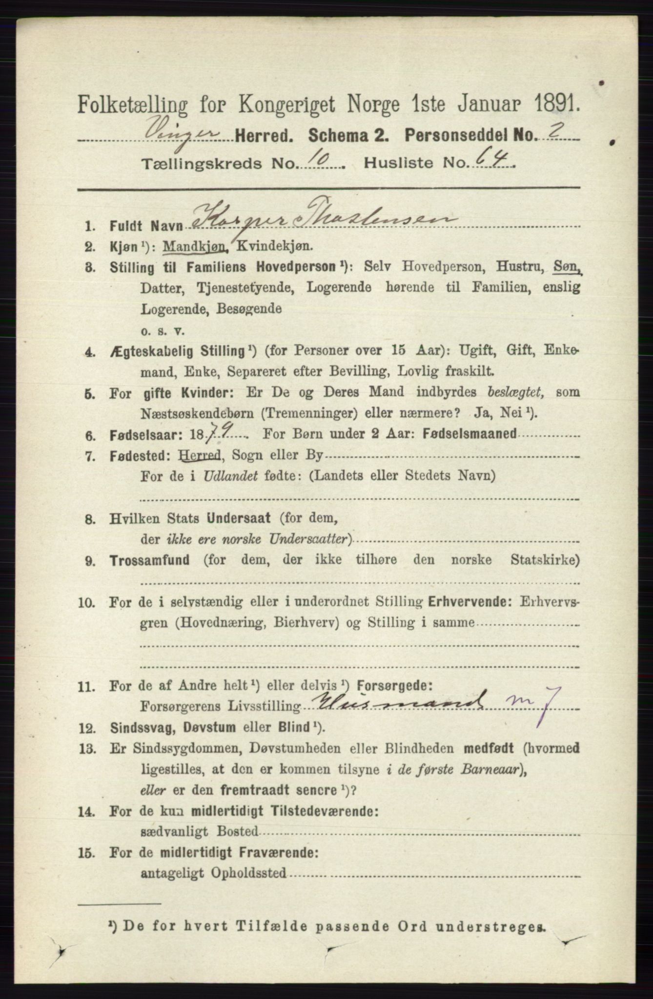 RA, 1891 census for 0421 Vinger, 1891, p. 5270