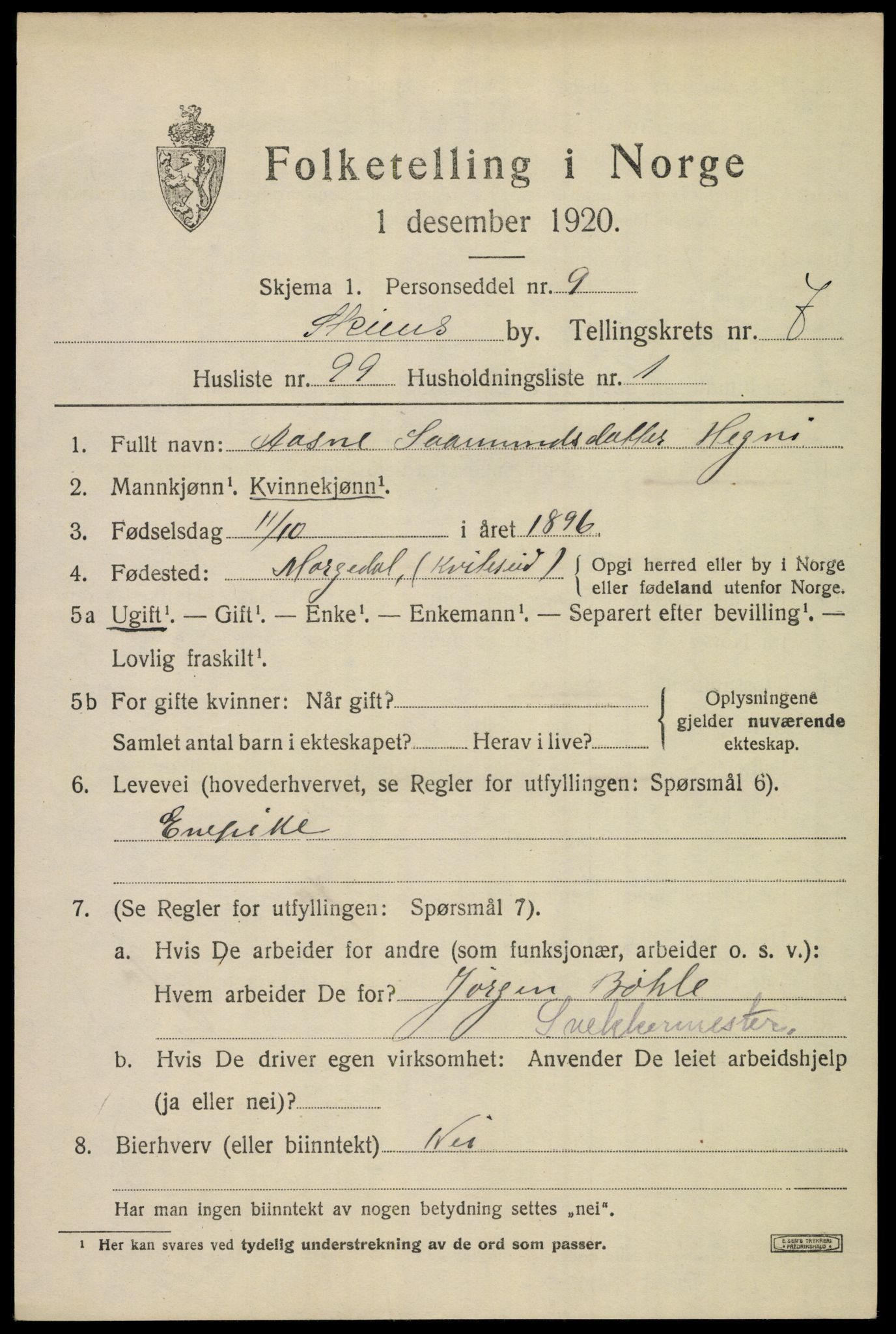 SAKO, 1920 census for Skien, 1920, p. 26608