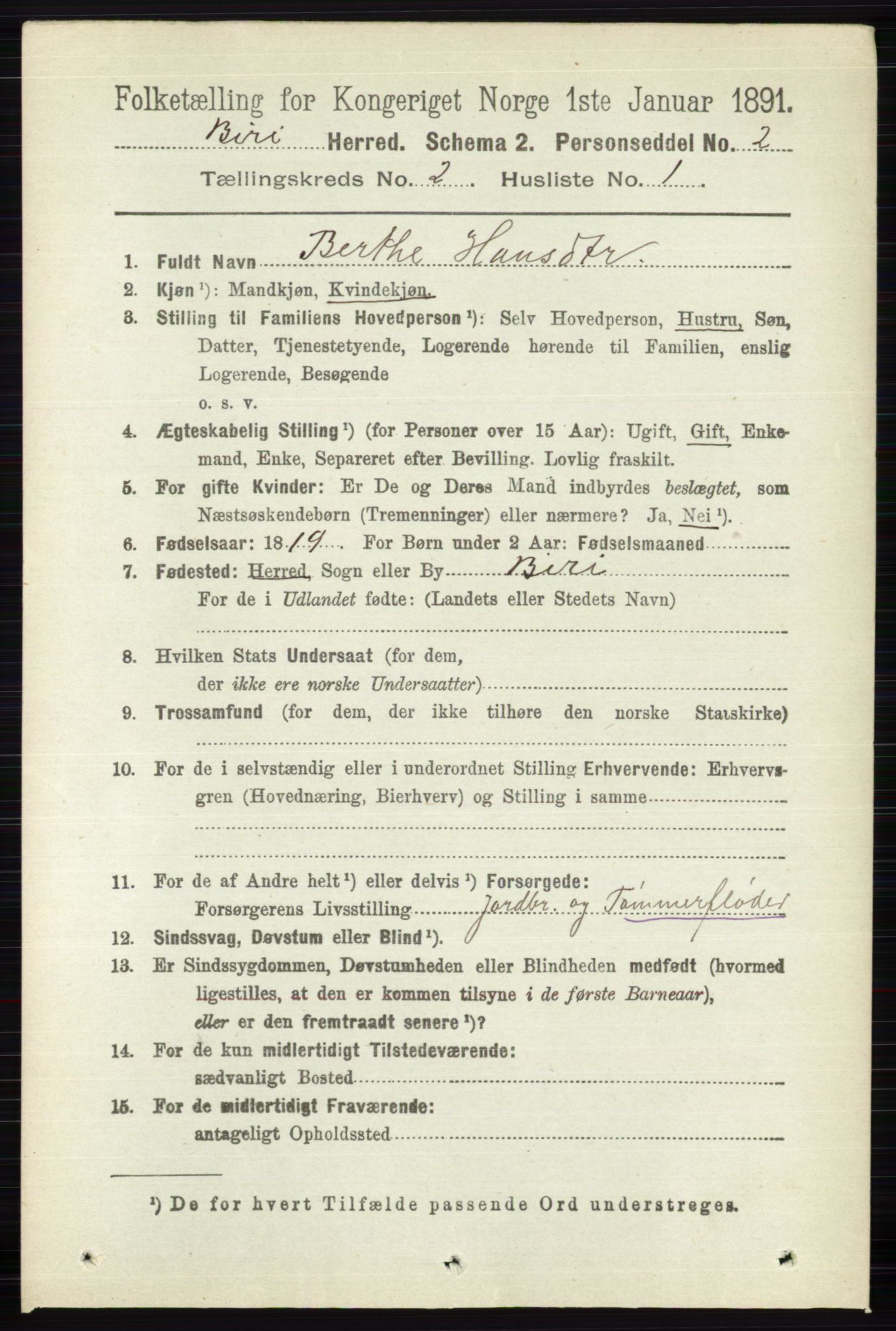 RA, 1891 census for 0525 Biri, 1891, p. 525