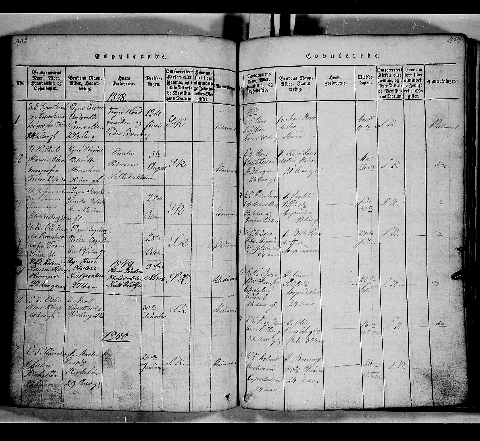 Gausdal prestekontor, SAH/PREST-090/H/Ha/Hab/L0002: Parish register (copy) no. 2, 1818-1874, p. 402-403