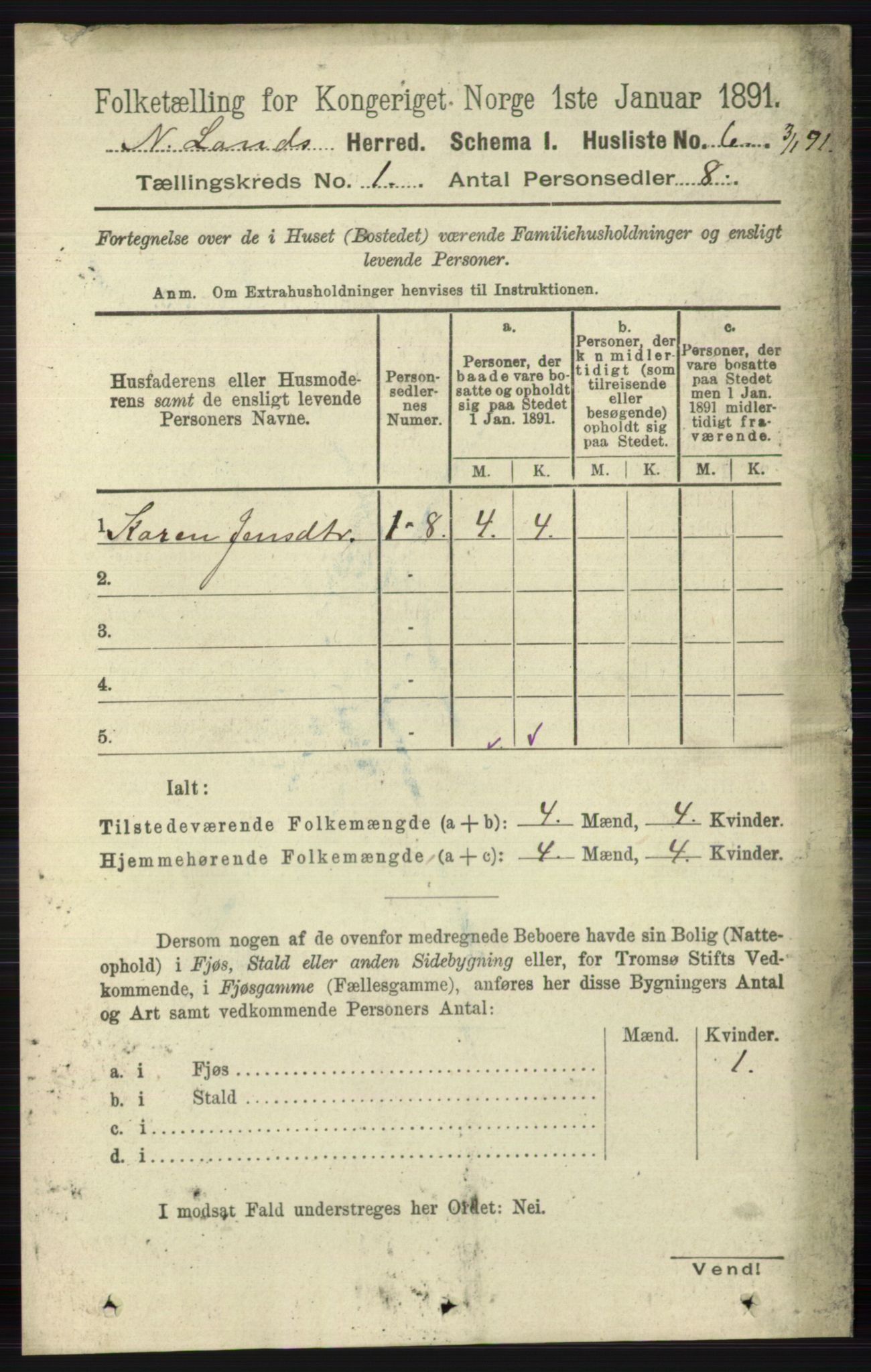 RA, 1891 census for 0538 Nordre Land, 1891, p. 53