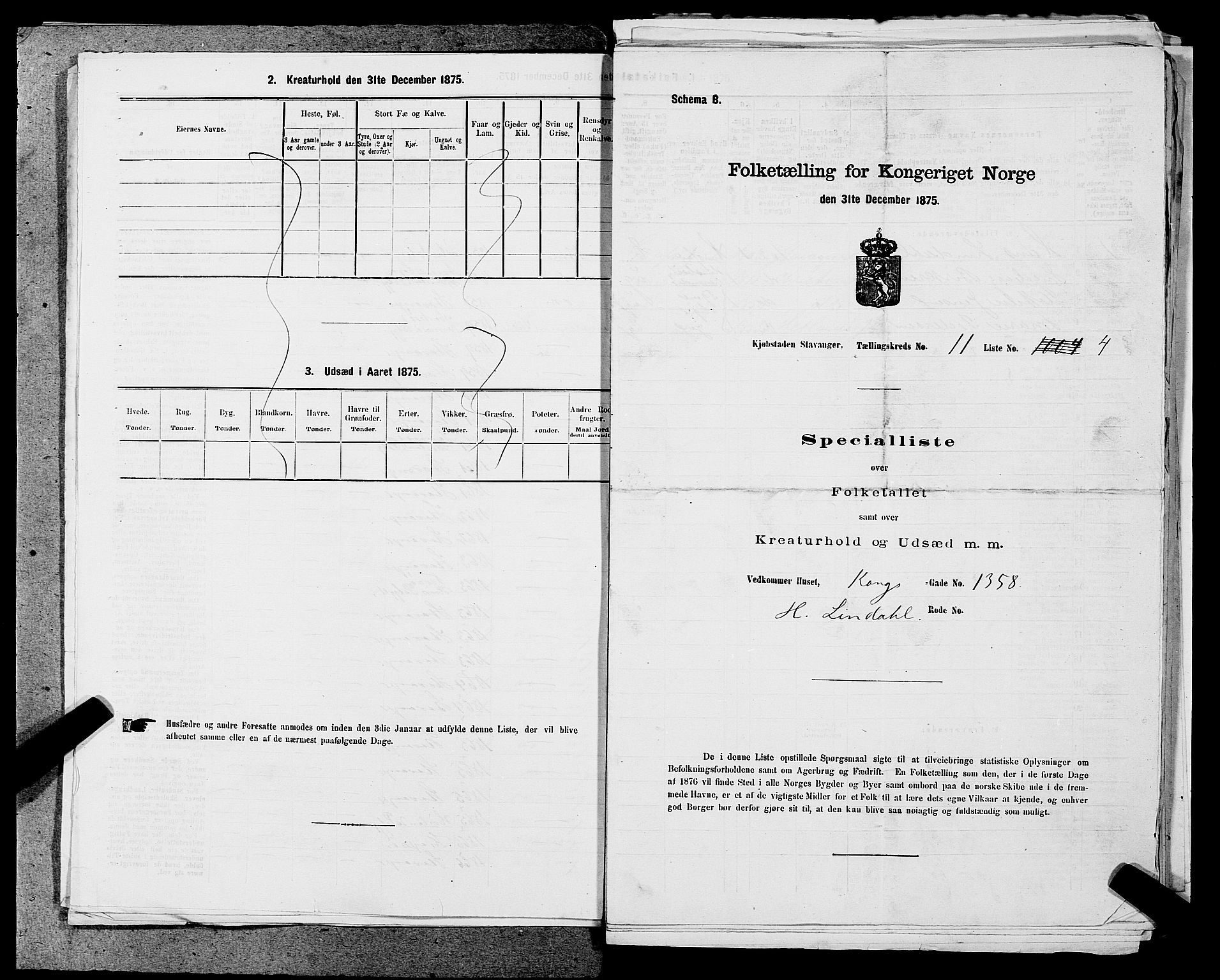 SAST, 1875 census for 1103 Stavanger, 1875, p. 2050