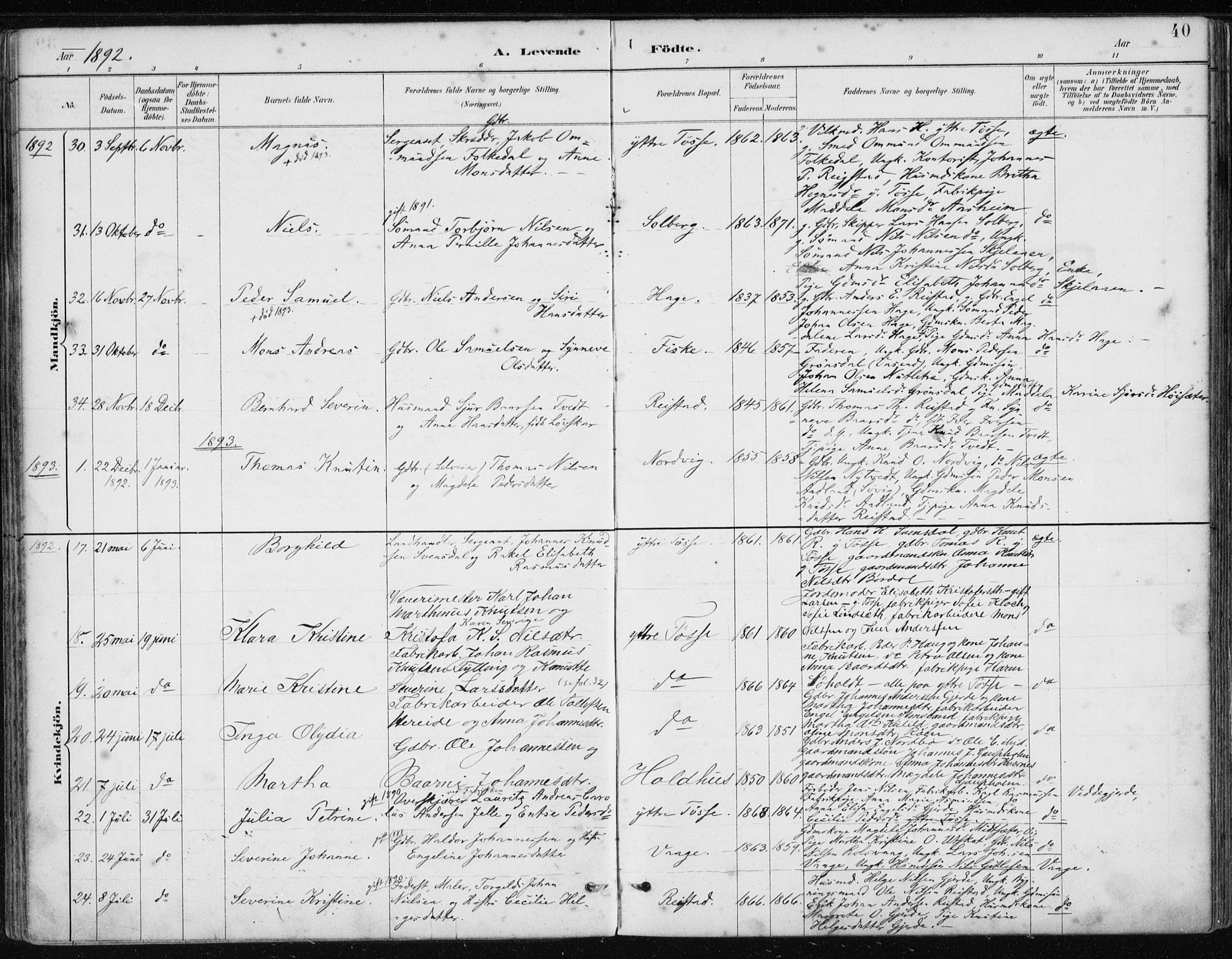 Samnanger Sokneprestembete, AV/SAB-A-77501/H/Haa: Parish register (official) no. A 1, 1885-1901, p. 40