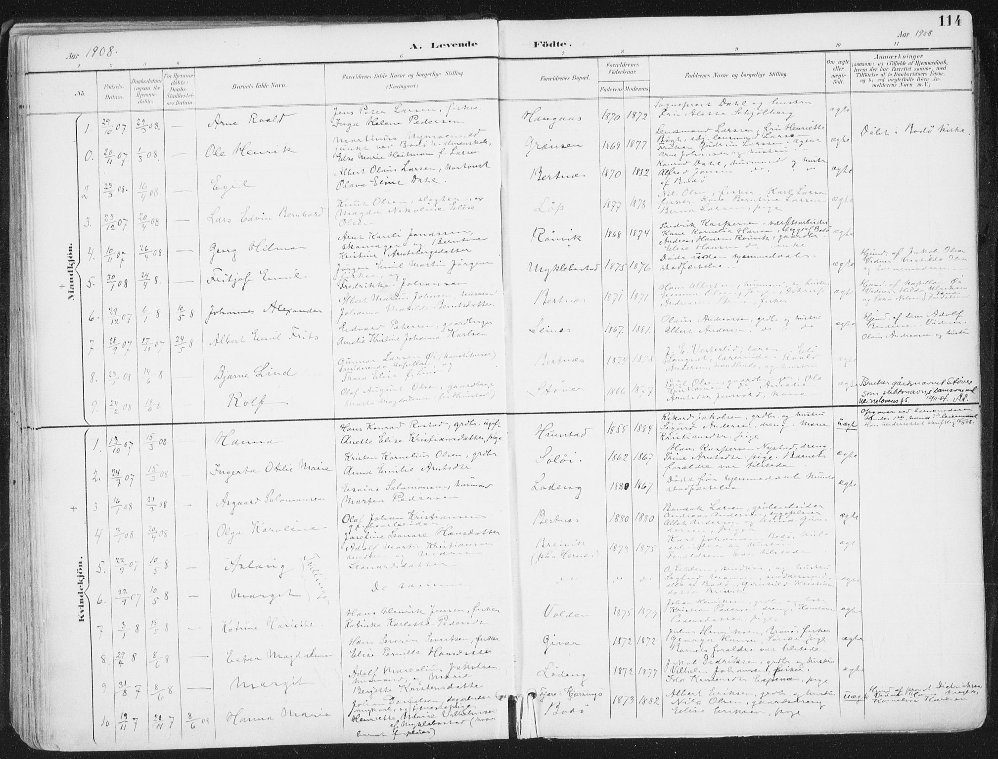 Ministerialprotokoller, klokkerbøker og fødselsregistre - Nordland, SAT/A-1459/802/L0055: Parish register (official) no. 802A02, 1894-1915, p. 114