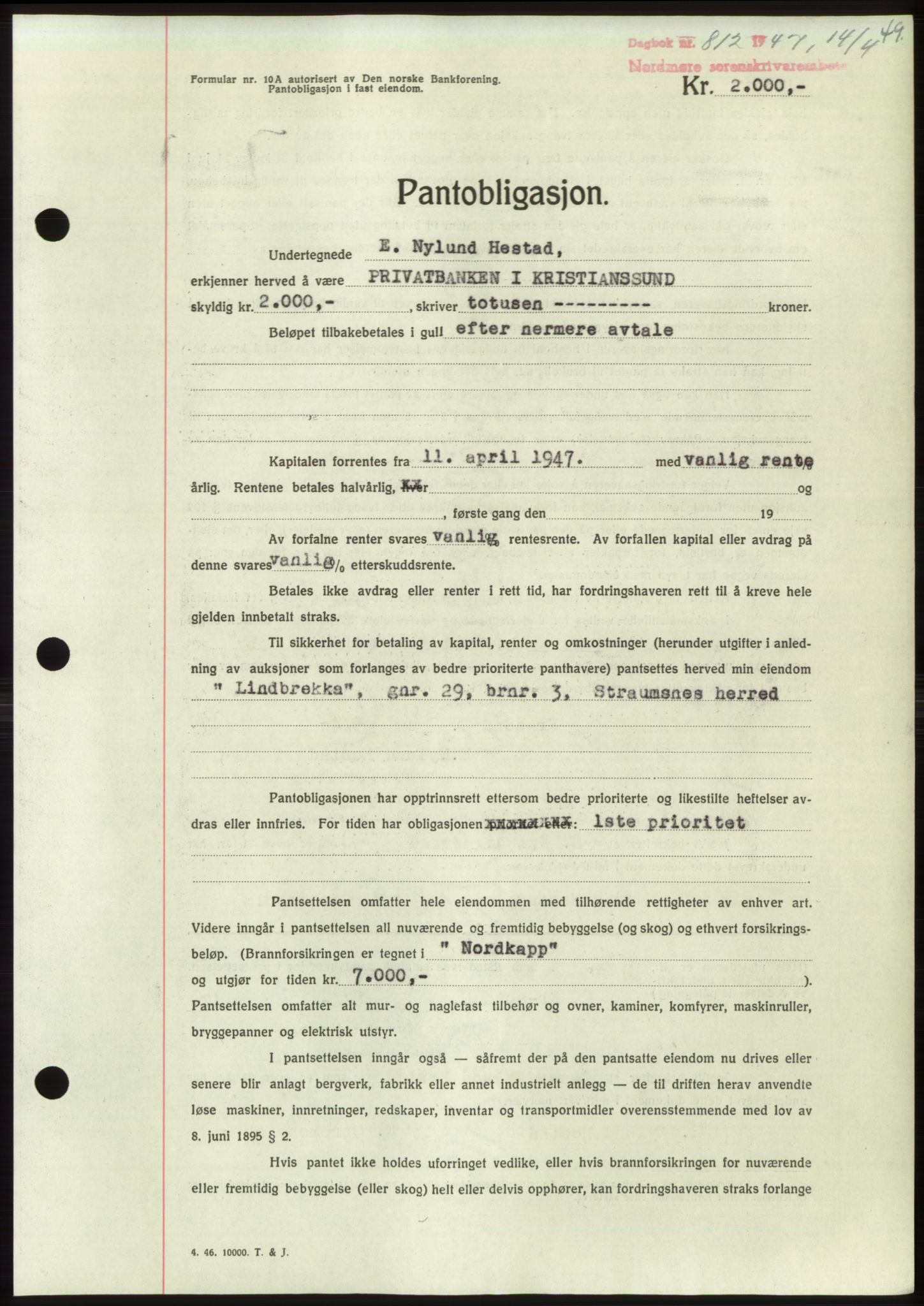 Nordmøre sorenskriveri, AV/SAT-A-4132/1/2/2Ca: Mortgage book no. B96, 1947-1947, Diary no: : 812/1947