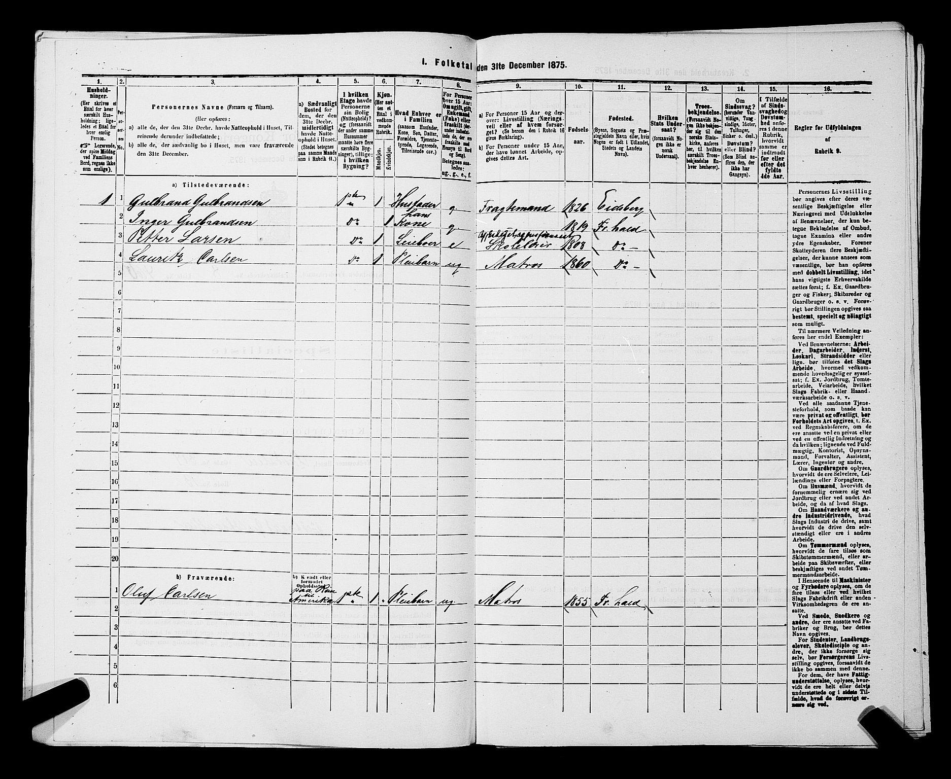 RA, 1875 census for 0101P Fredrikshald, 1875, p. 1261