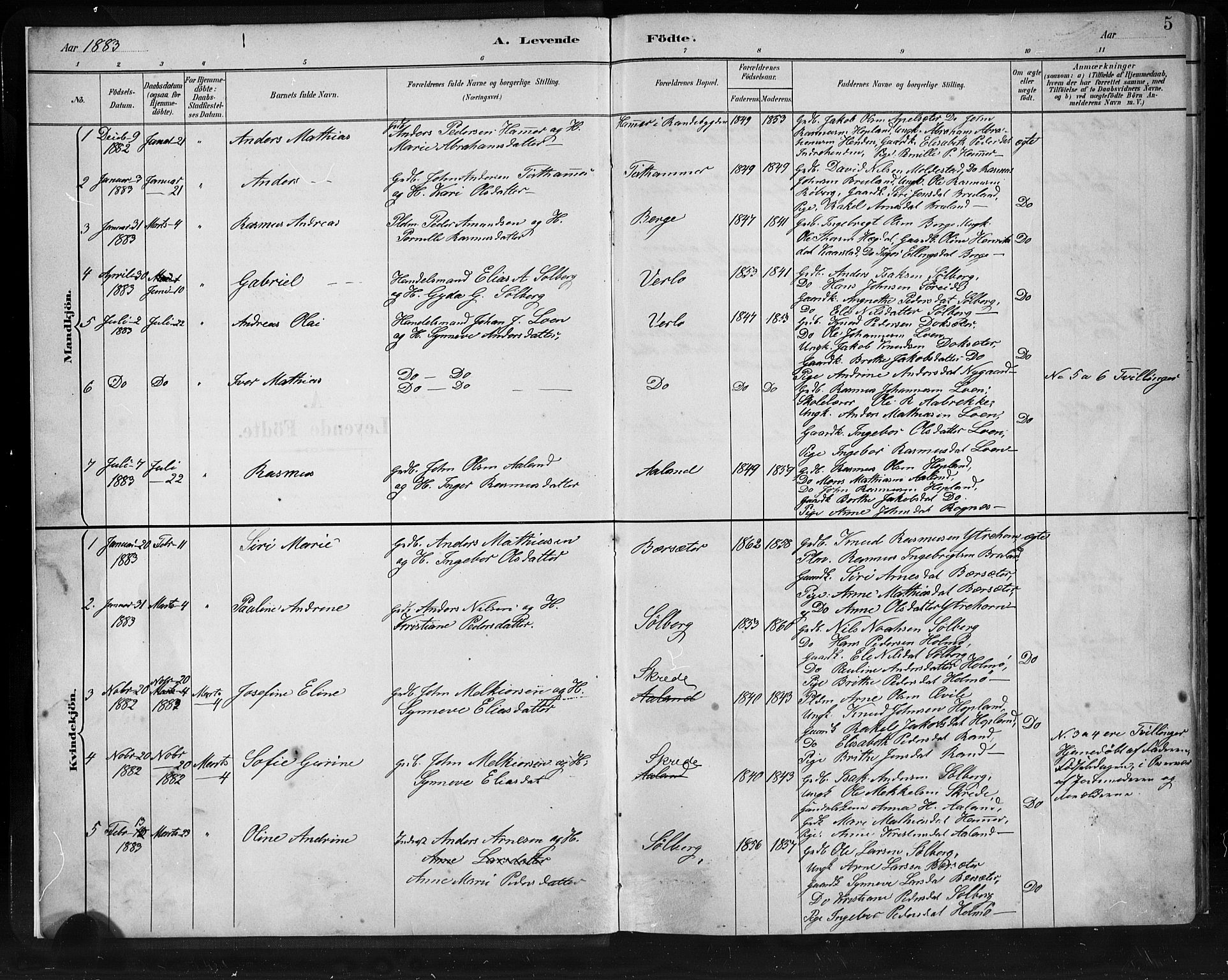 Innvik sokneprestembete, SAB/A-80501: Parish register (copy) no. C 3, 1883-1911, p. 5