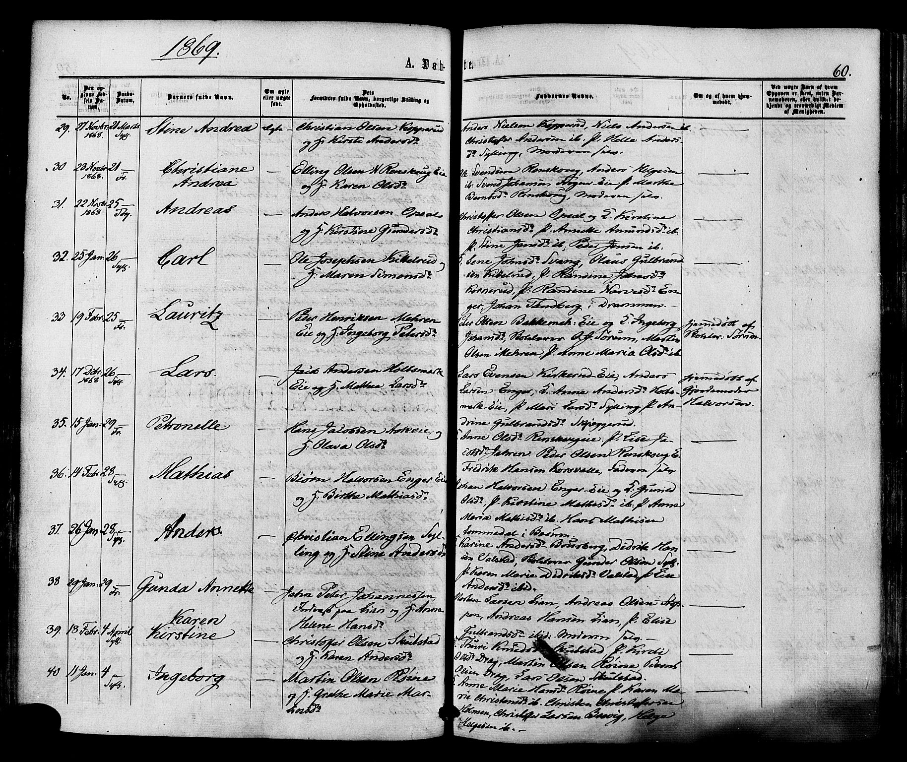 Lier kirkebøker, AV/SAKO-A-230/F/Fa/L0013: Parish register (official) no. I 13, 1865-1874, p. 60