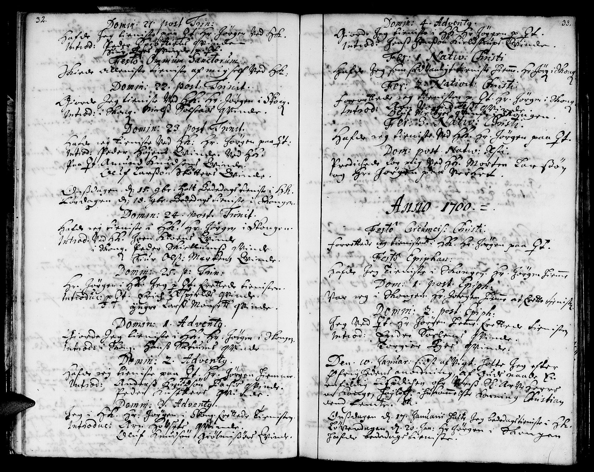 Ministerialprotokoller, klokkerbøker og fødselsregistre - Sør-Trøndelag, SAT/A-1456/668/L0801: Parish register (official) no. 668A01, 1695-1716, p. 32-33