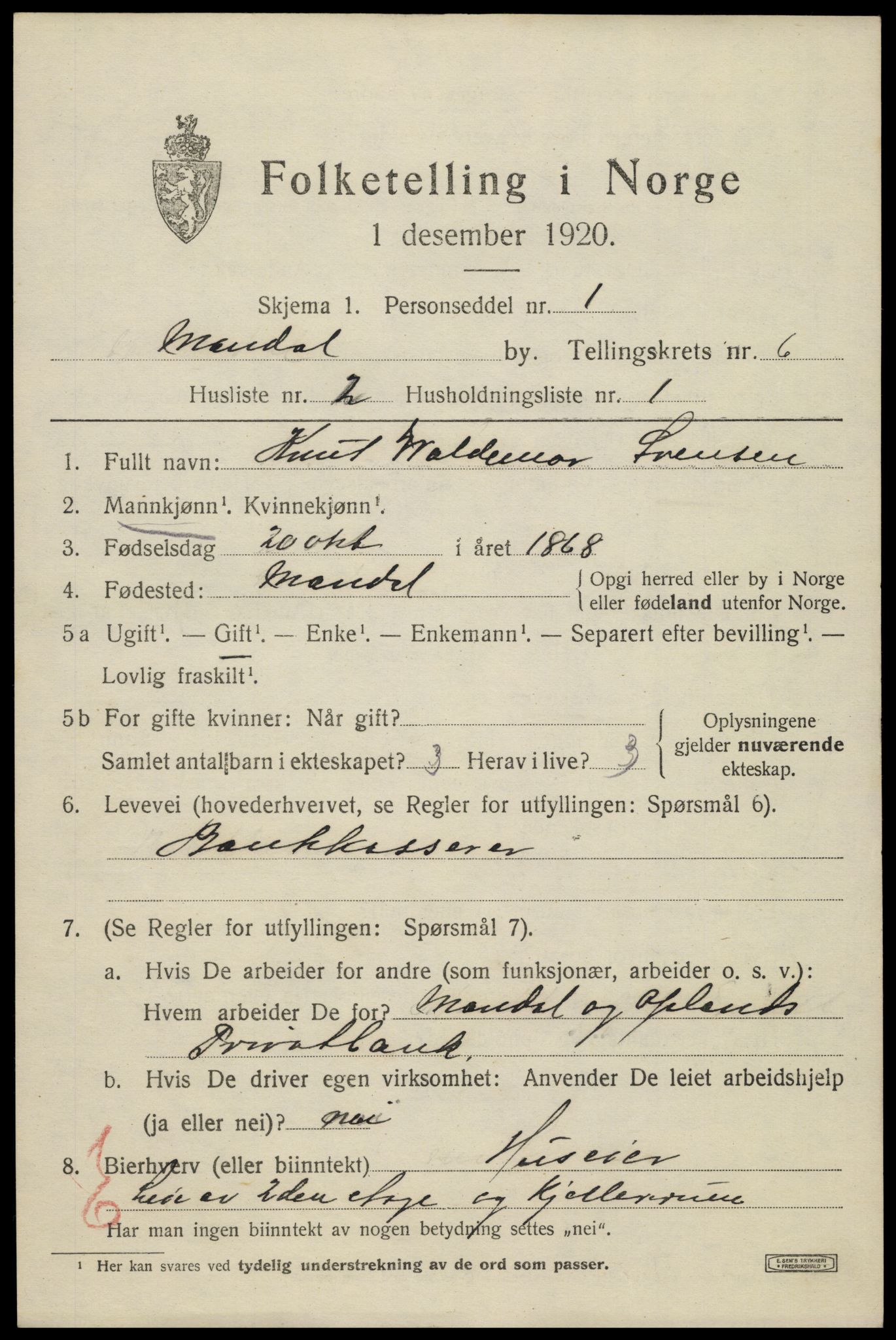 SAK, 1920 census for Mandal, 1920, p. 9115