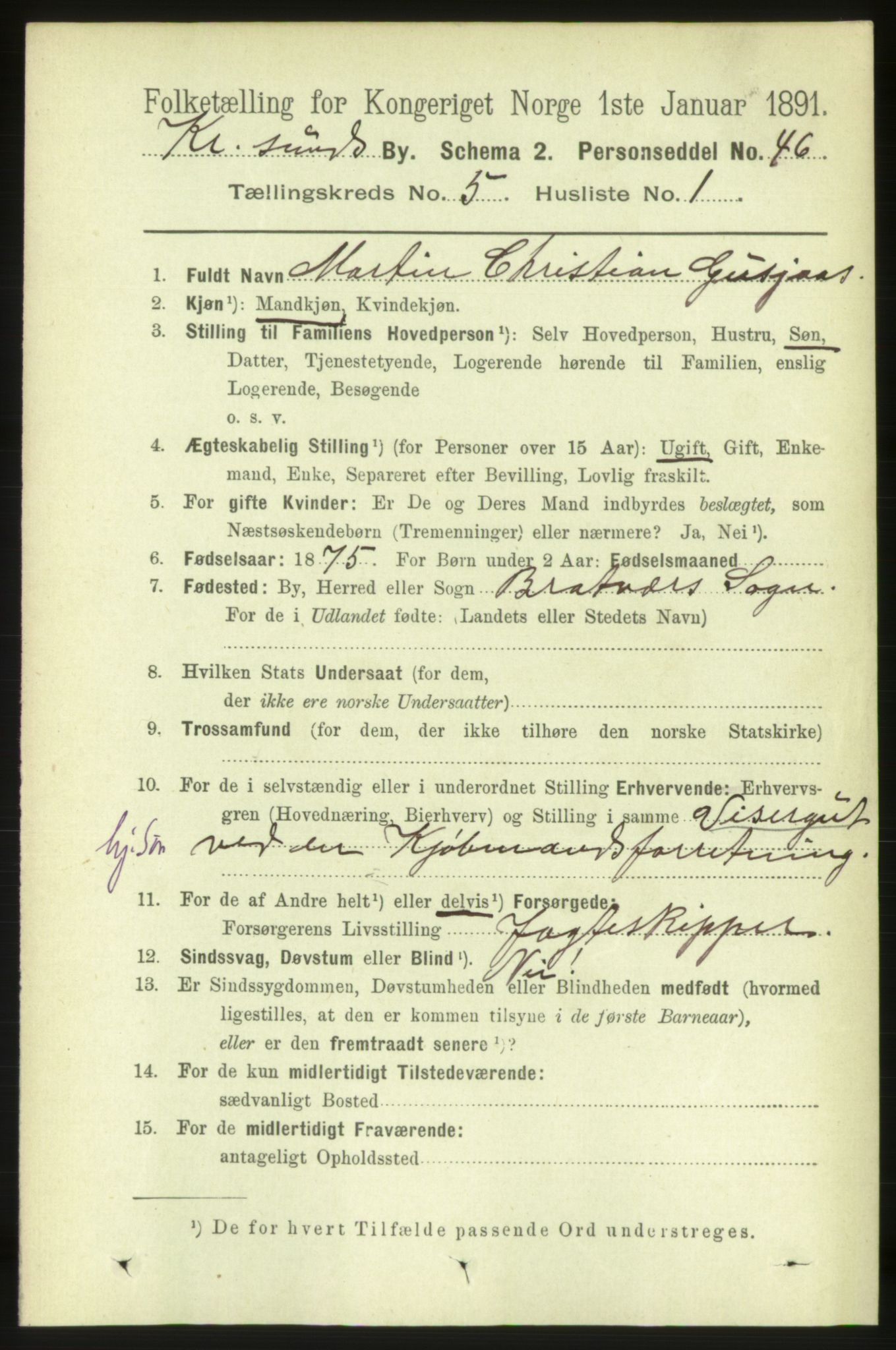 RA, 1891 census for 1503 Kristiansund, 1891, p. 4296