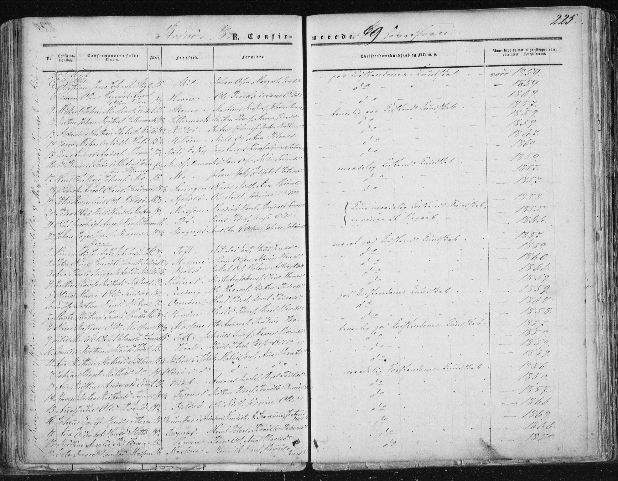 Ministerialprotokoller, klokkerbøker og fødselsregistre - Nordland, SAT/A-1459/813/L0198: Parish register (official) no. 813A08, 1834-1874, p. 225