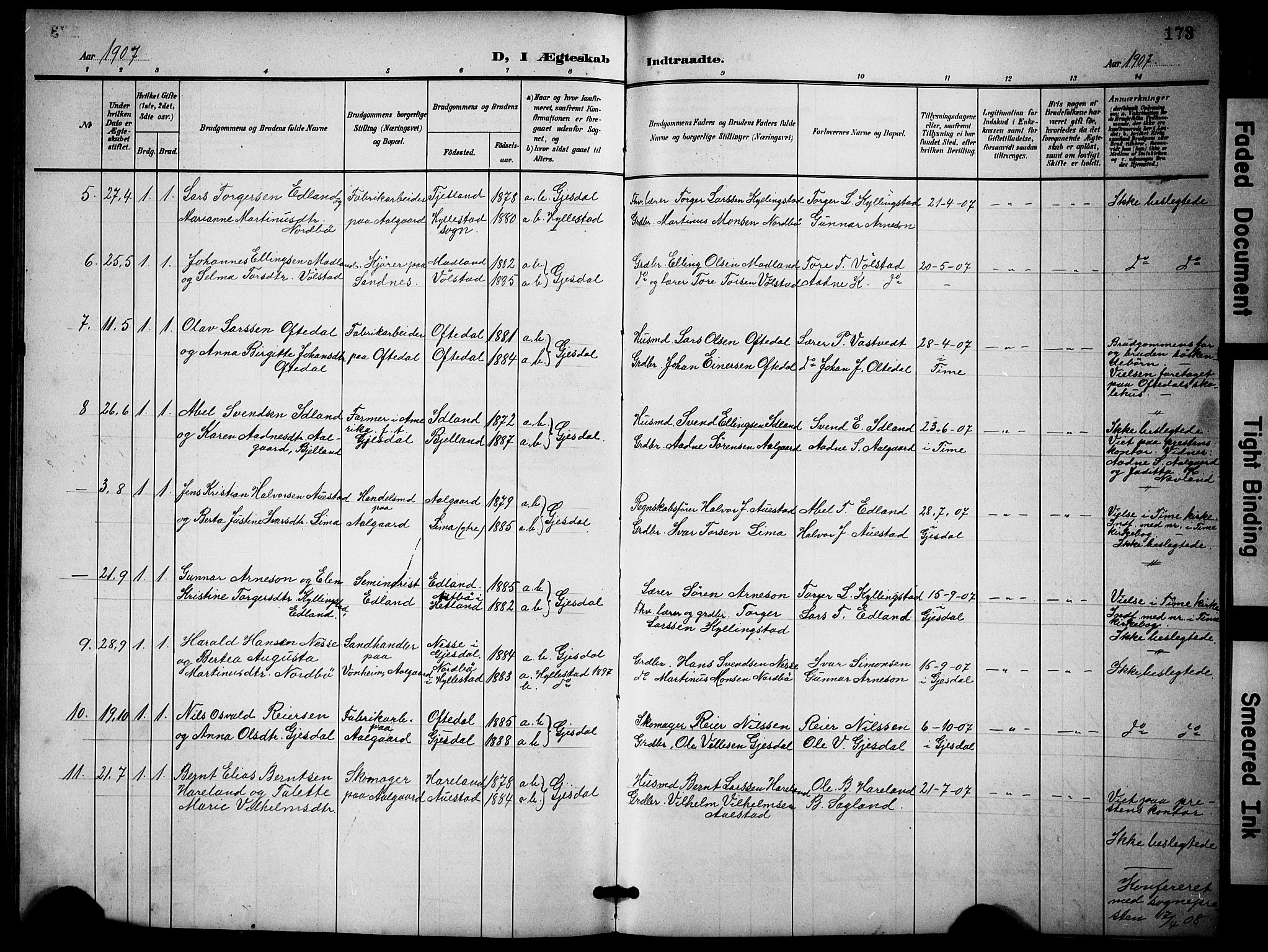 Lye sokneprestkontor, AV/SAST-A-101794/001/30BB/L0009: Parish register (copy) no. B 9, 1902-1923, p. 173