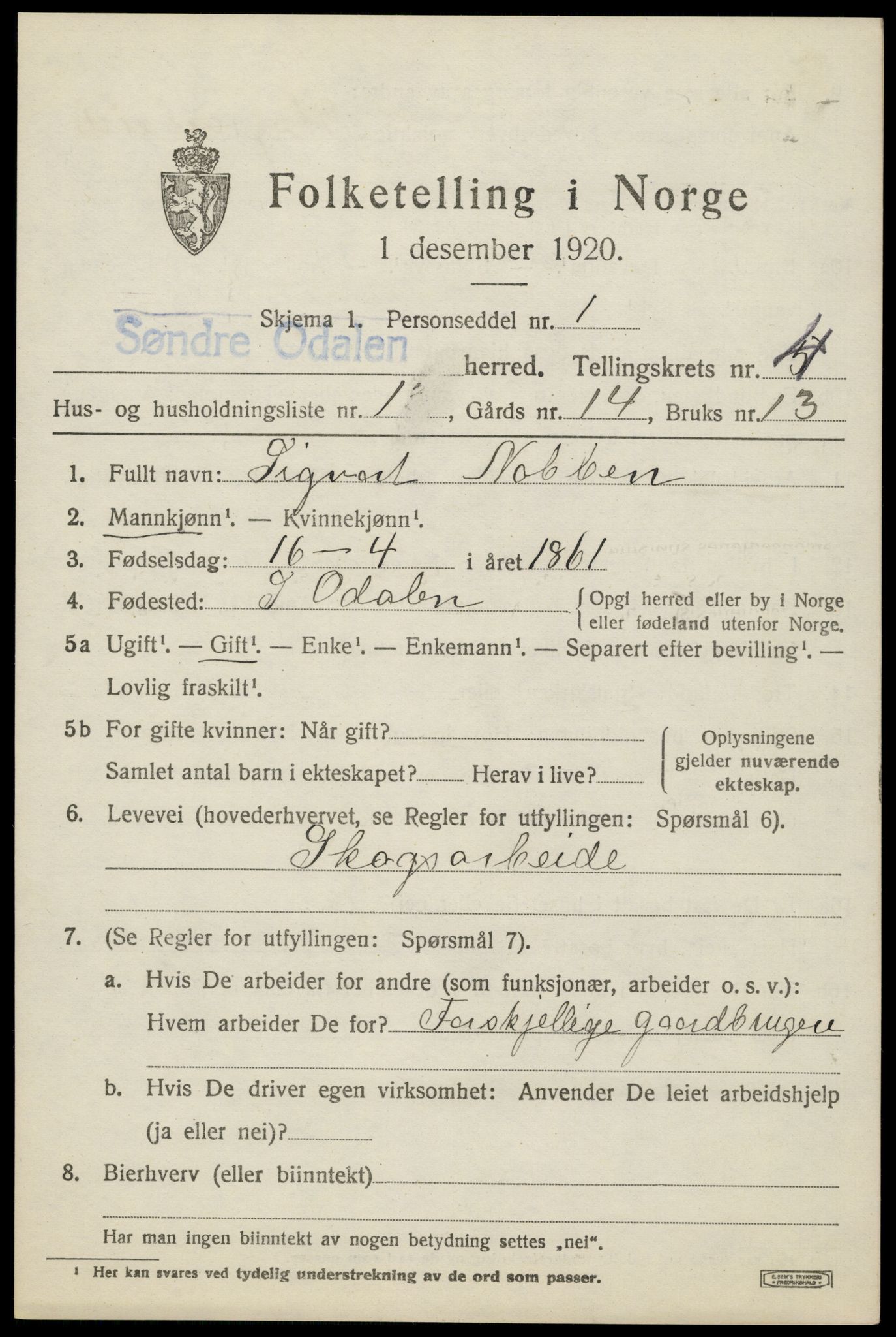 SAH, 1920 census for Sør-Odal, 1920, p. 5017