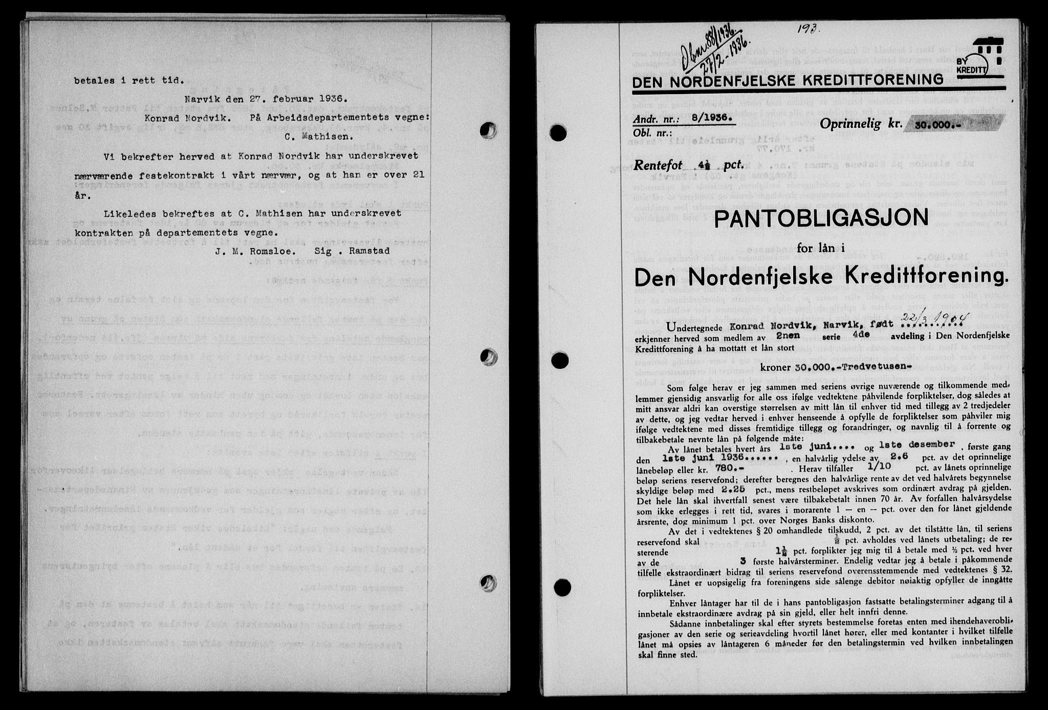 Narvik sorenskriveri, AV/SAT-A-0002/1/2/2C/2Ca/L0011: Mortgage book no. 14, 1935-1937, Deed date: 27.02.1936