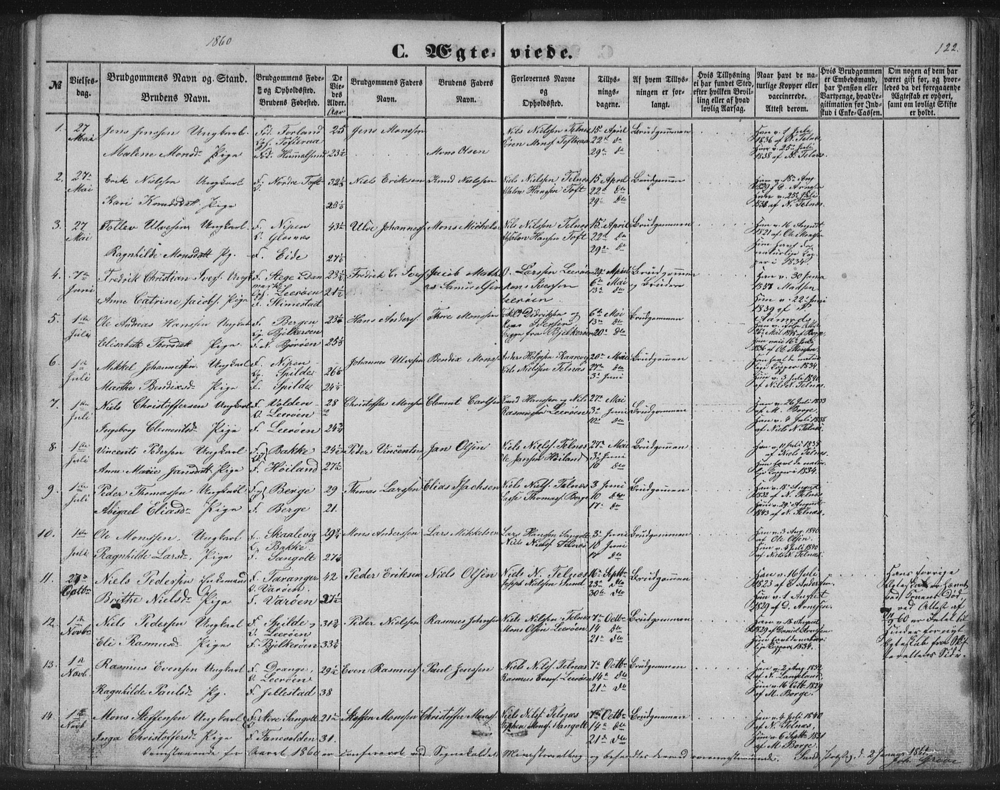 Sund sokneprestembete, AV/SAB-A-99930: Parish register (copy) no. B 1, 1852-1873, p. 122