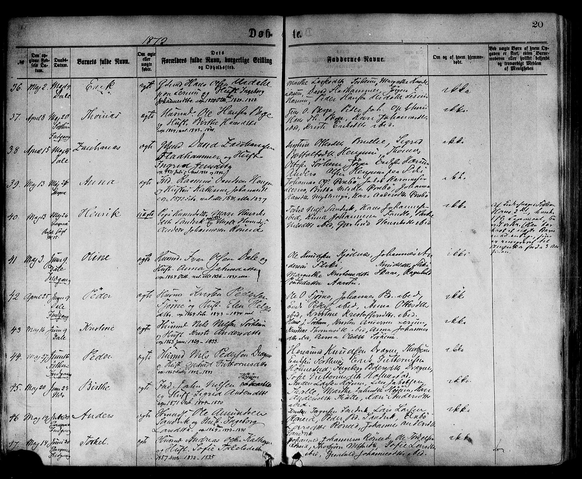 Luster sokneprestembete, AV/SAB-A-81101/H/Haa/Haaa/L0010: Parish register (official) no. A 10, 1871-1886, p. 20