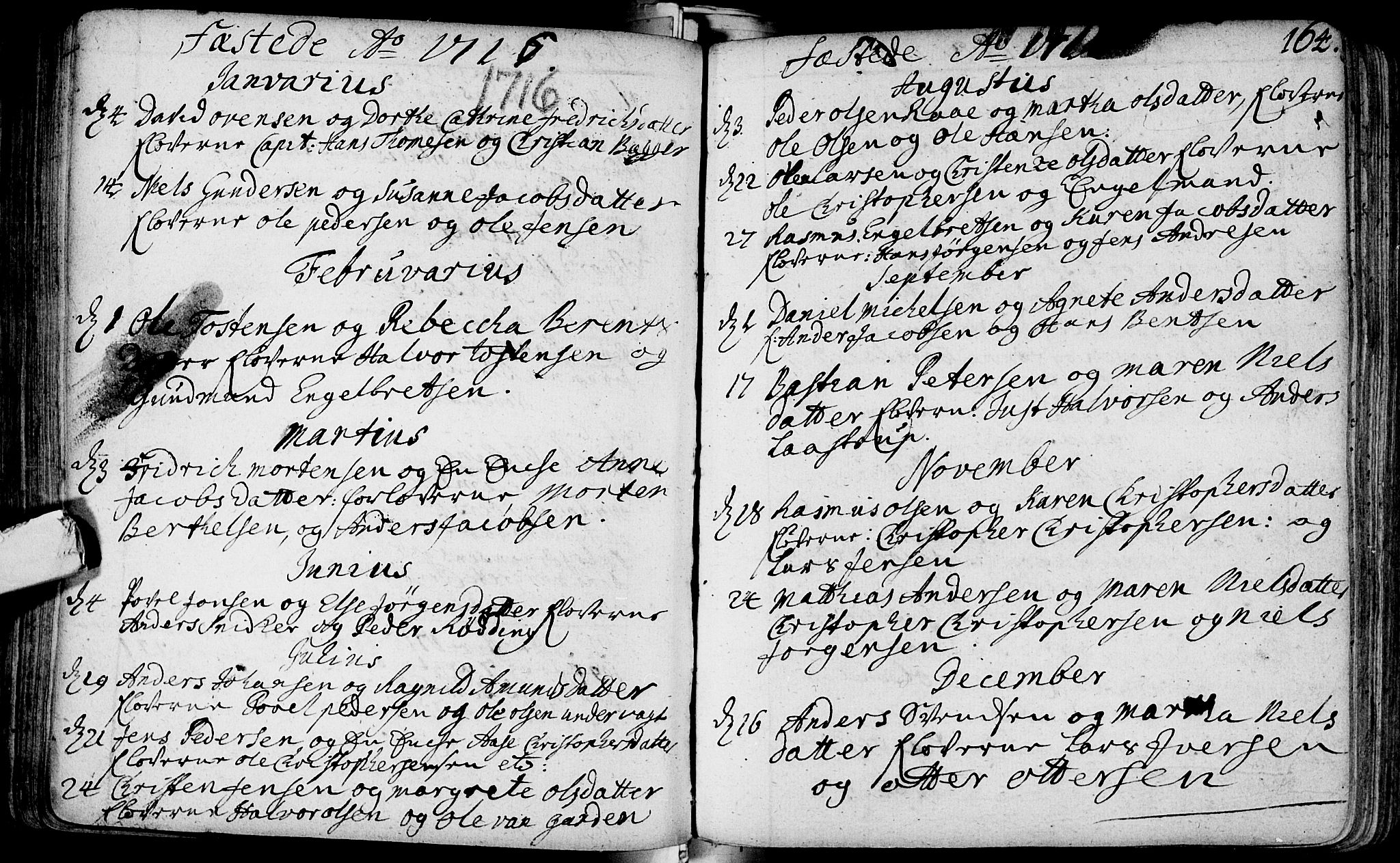 Bragernes kirkebøker, SAKO/A-6/F/Fa/L0003: Parish register (official) no. I 3, 1706-1734, p. 164