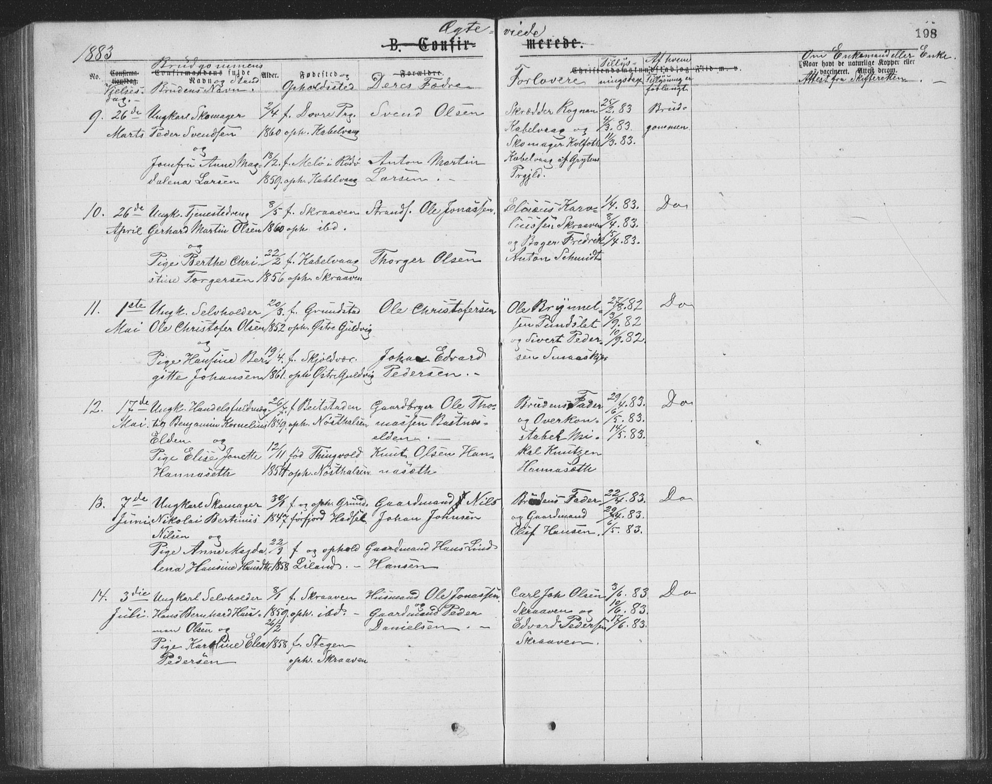 Ministerialprotokoller, klokkerbøker og fødselsregistre - Nordland, AV/SAT-A-1459/874/L1075: Parish register (copy) no. 874C04, 1876-1883, p. 198