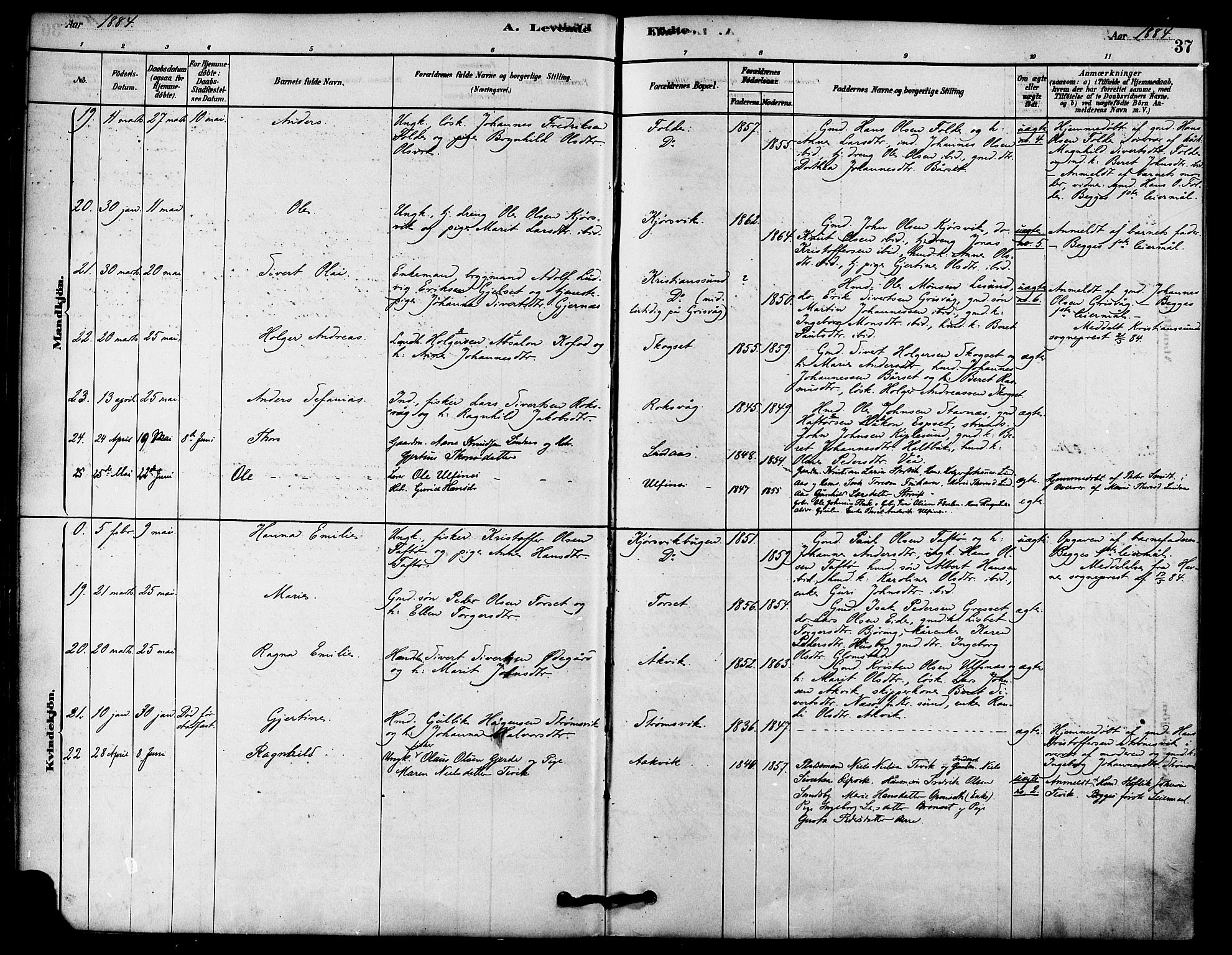 Ministerialprotokoller, klokkerbøker og fødselsregistre - Møre og Romsdal, AV/SAT-A-1454/578/L0906: Parish register (official) no. 578A05, 1878-1886, p. 37