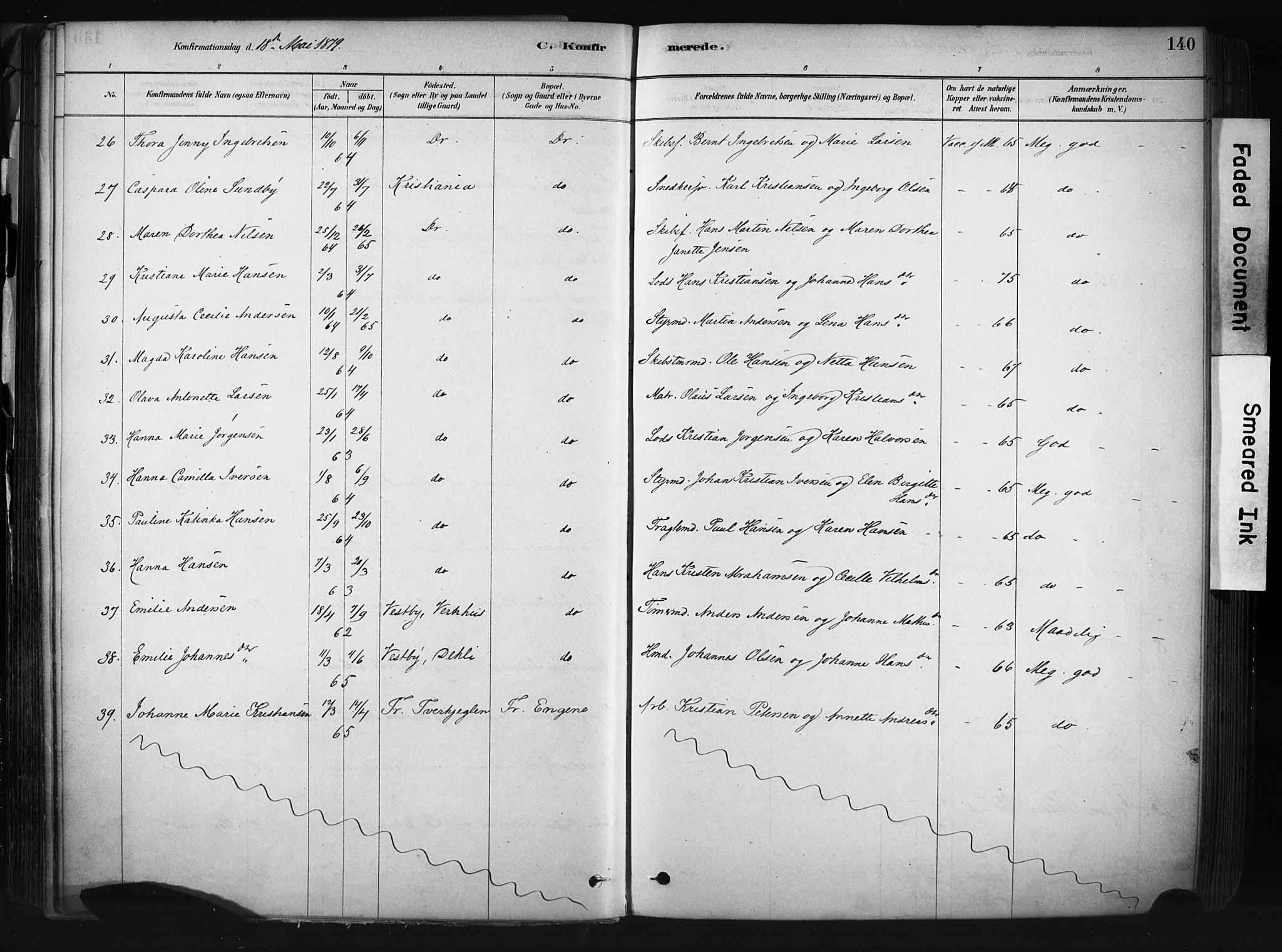 Drøbak prestekontor Kirkebøker, AV/SAO-A-10142a/F/Fb/L0001: Parish register (official) no. II 1, 1878-1891, p. 140