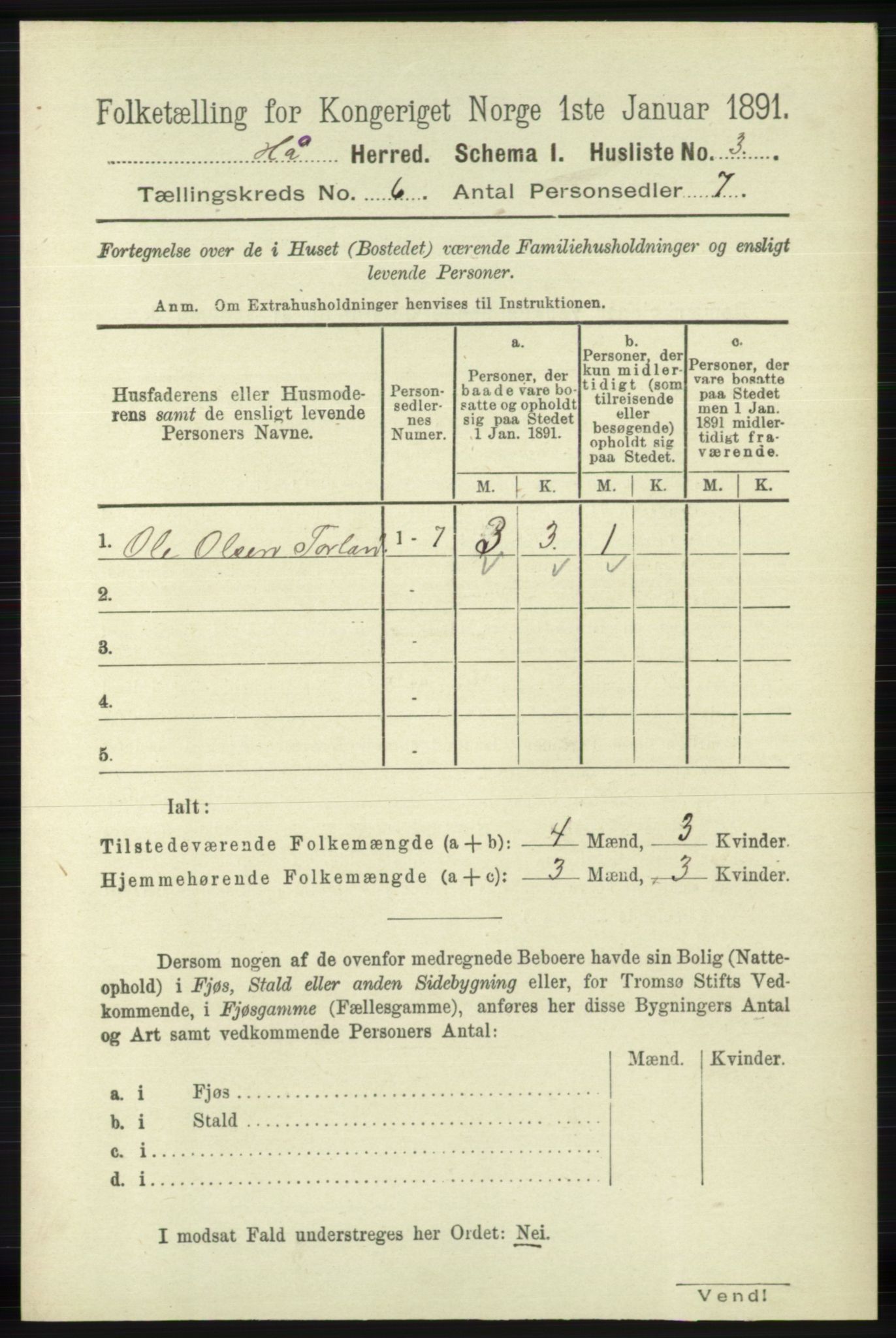 RA, 1891 census for 1119 Hå, 1891, p. 1690