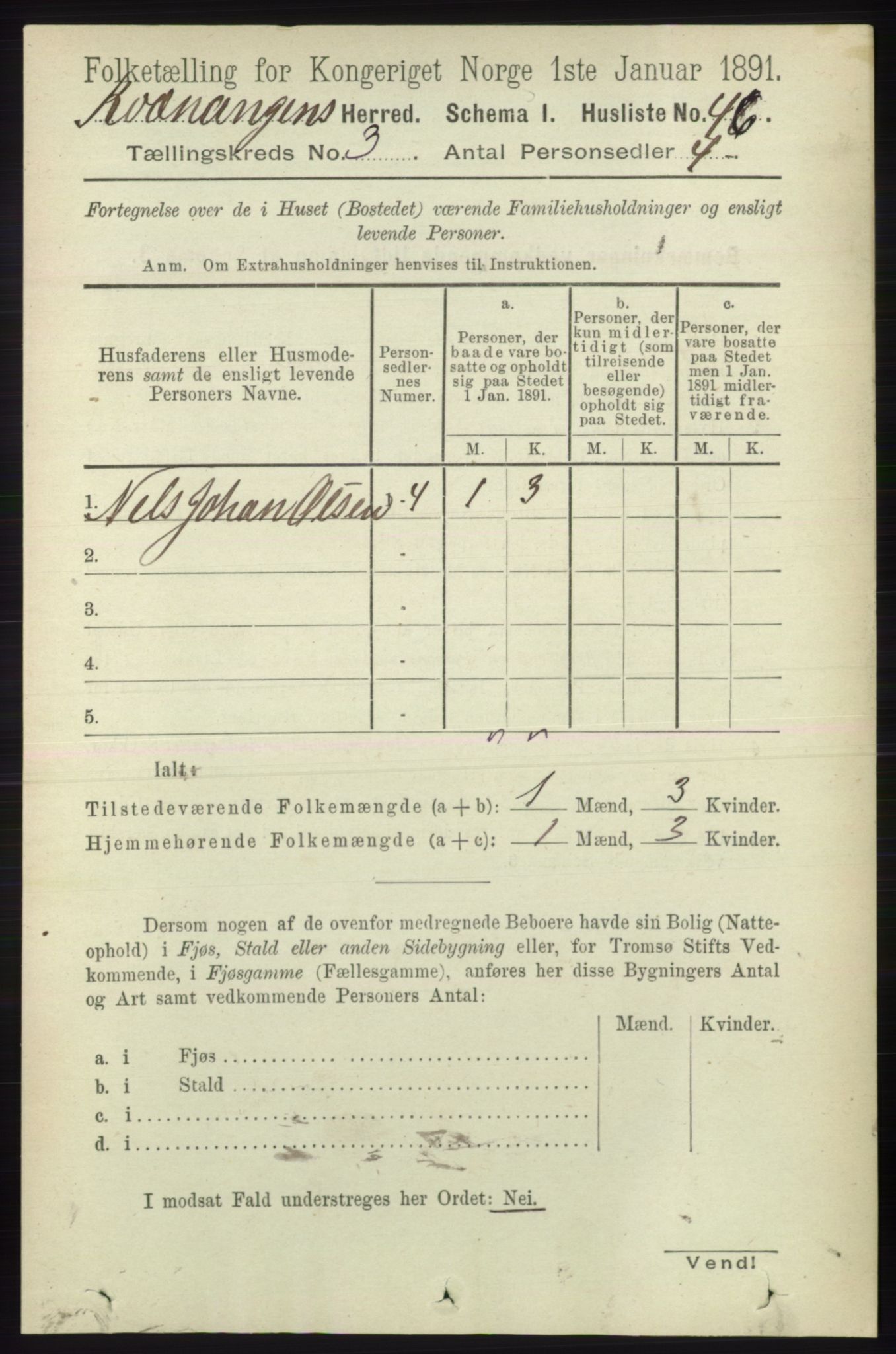 RA, 1891 census for 1943 Kvænangen, 1891, p. 1054