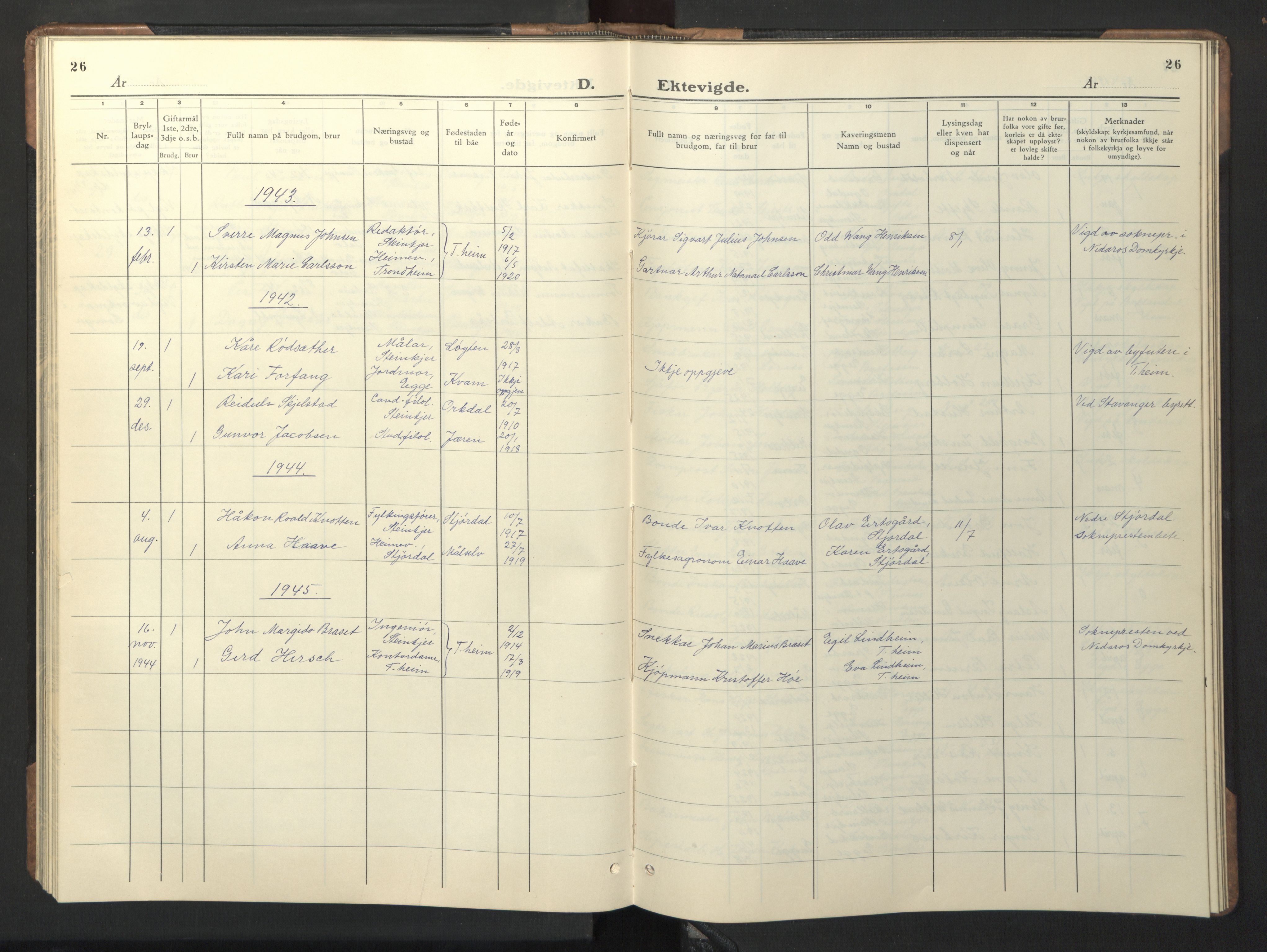 Ministerialprotokoller, klokkerbøker og fødselsregistre - Nord-Trøndelag, SAT/A-1458/739/L0377: Parish register (copy) no. 739C05, 1940-1947, p. 26