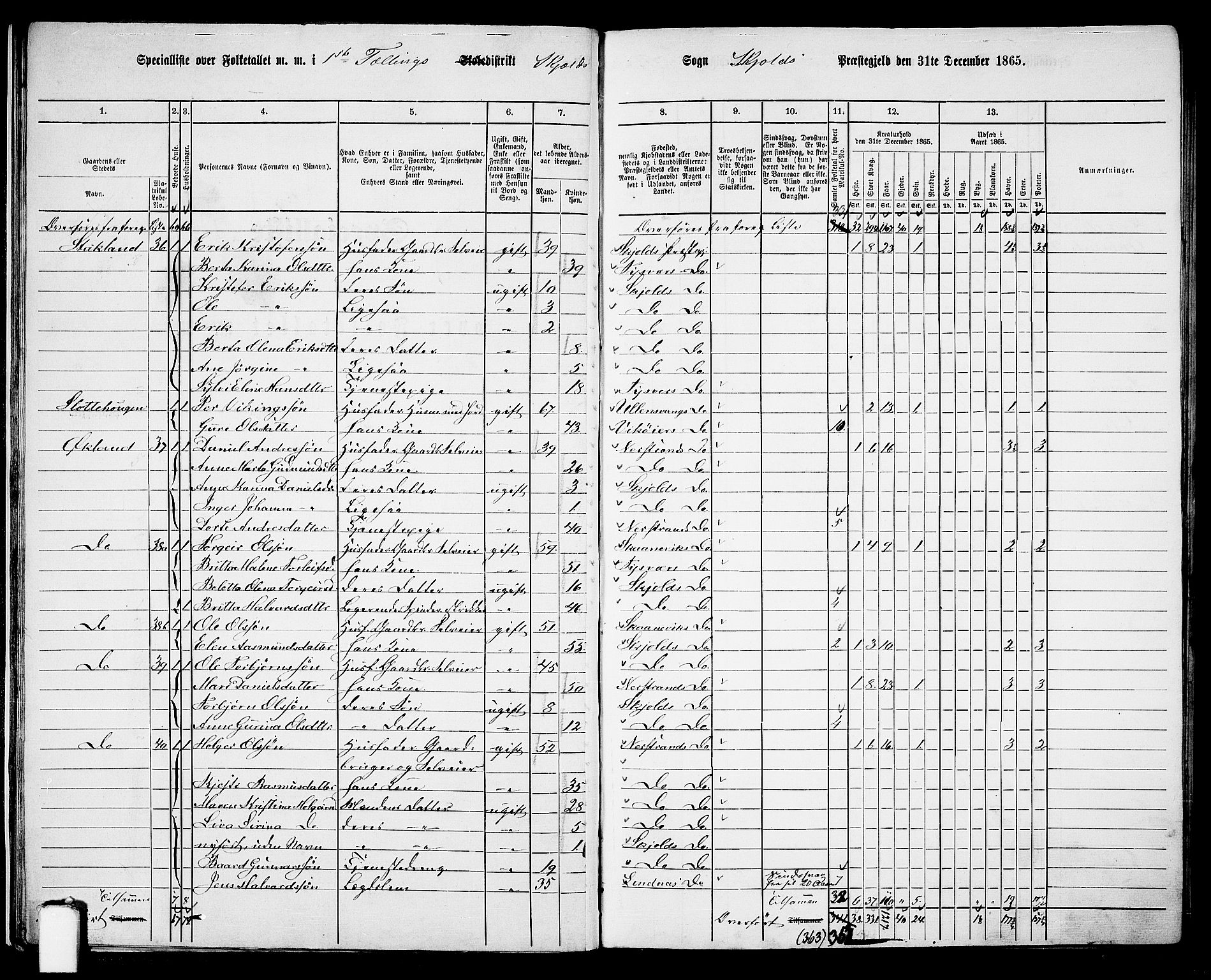 RA, 1865 census for Skjold, 1865, p. 25