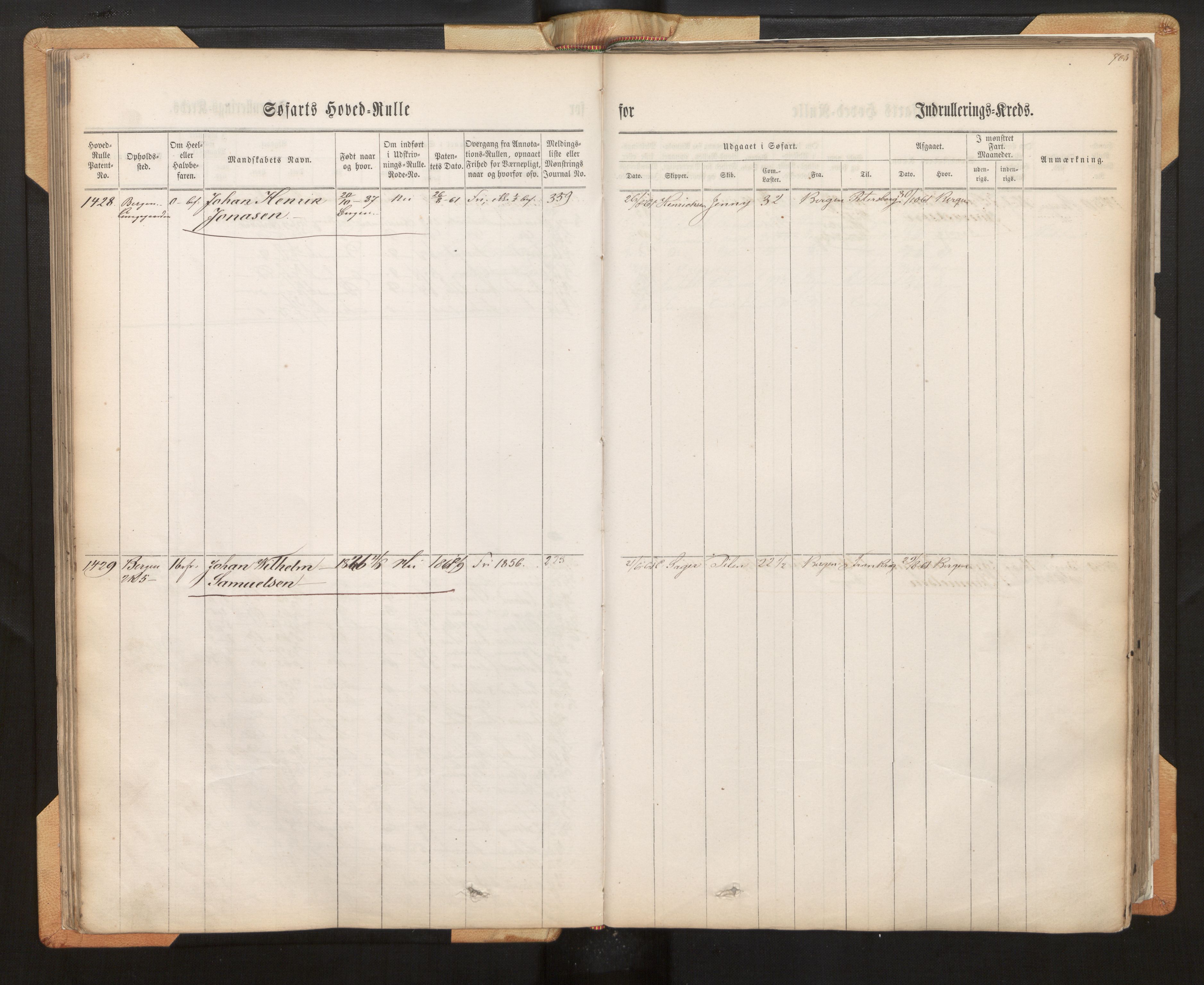 Innrulleringssjefen i Bergen, SAB/A-100050/F/Fh/L0009: Sjøfarts-hovedrulle for Bergen krets, fol. 637 - ut, 1860-1865, p. 703