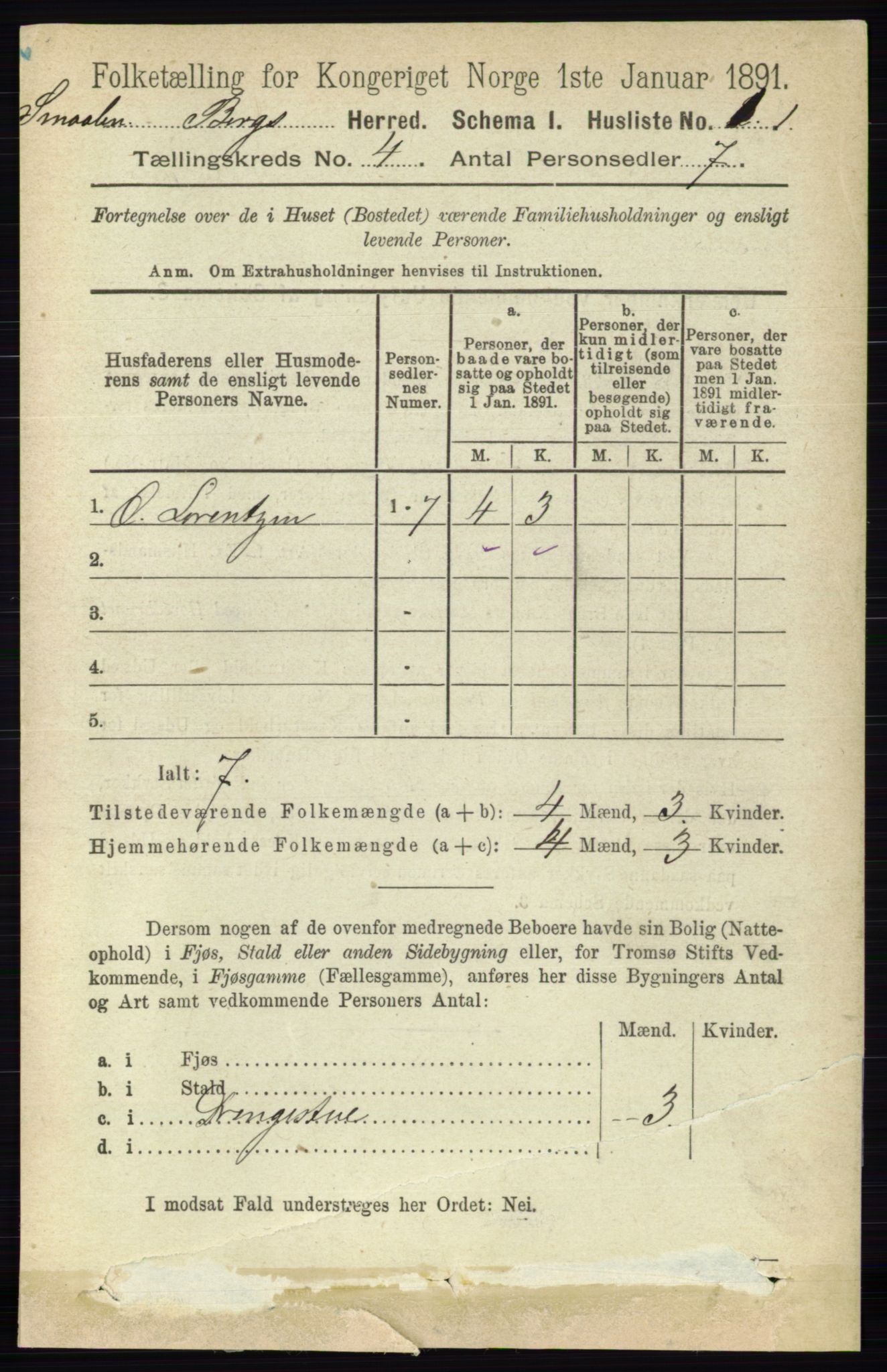 RA, 1891 census for 0116 Berg, 1891, p. 2725