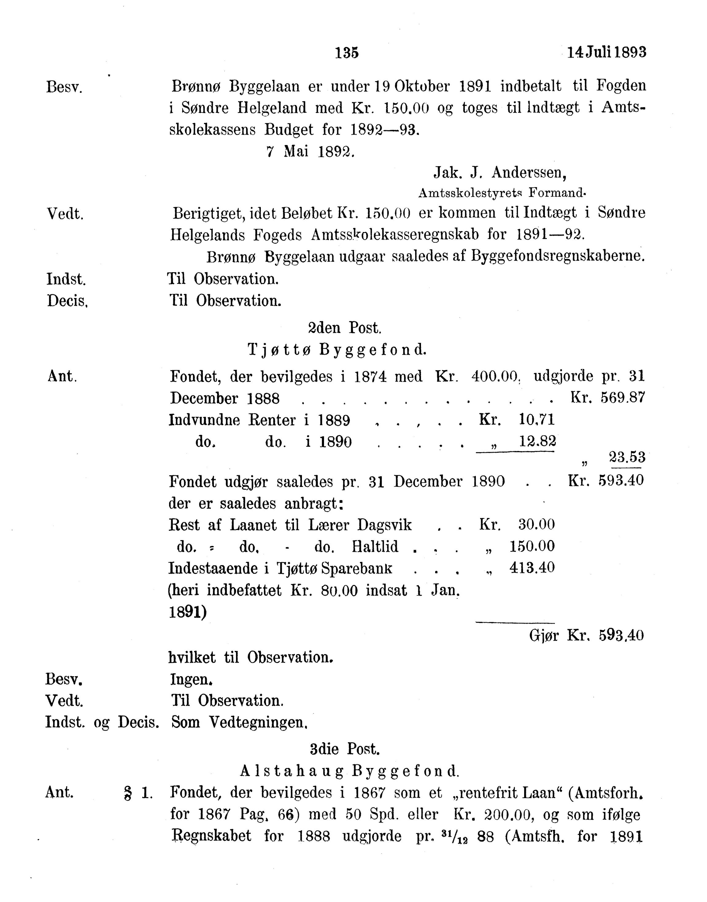 Nordland Fylkeskommune. Fylkestinget, AIN/NFK-17/176/A/Ac/L0016: Fylkestingsforhandlinger 1891-1893, 1891-1893