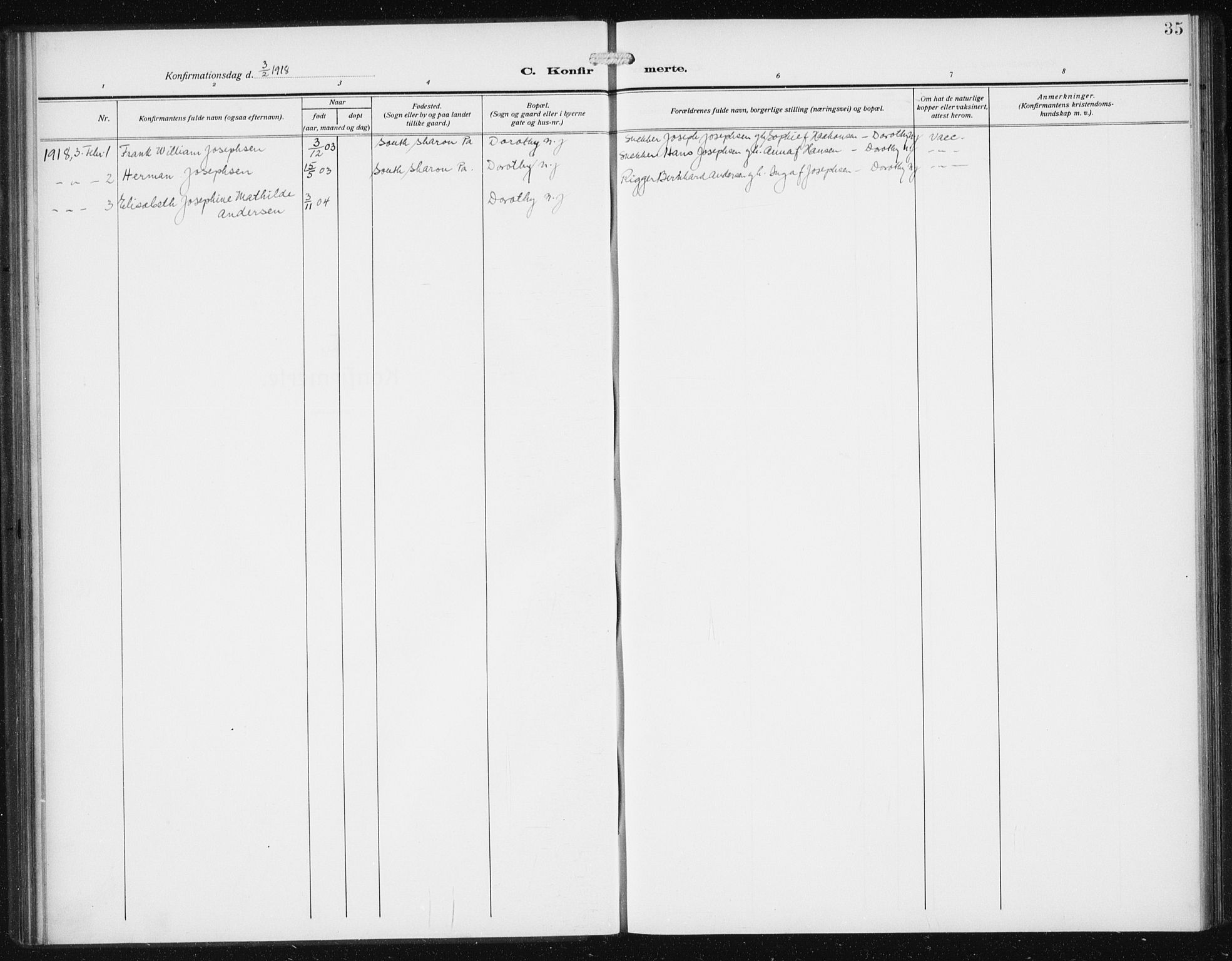 Den norske sjømannsmisjon i utlandet/Philadelphia, SAB/SAB/PA-0113/H/Ha/L0001: Parish register (official) no. A 1, 1912-1931, p. 35