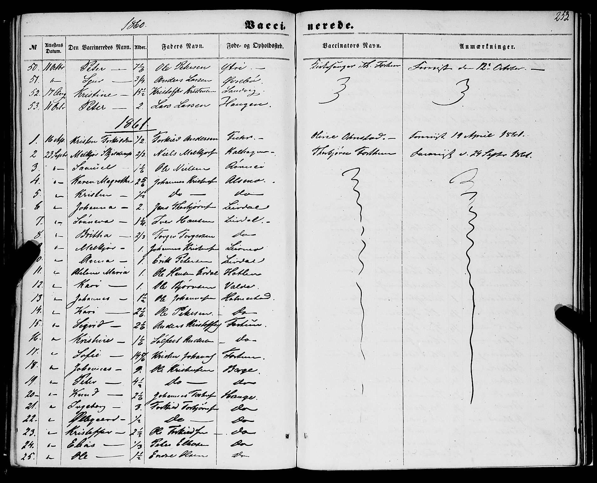 Luster sokneprestembete, SAB/A-81101/H/Haa/Haaa/L0008: Parish register (official) no. A 8, 1860-1870, p. 253